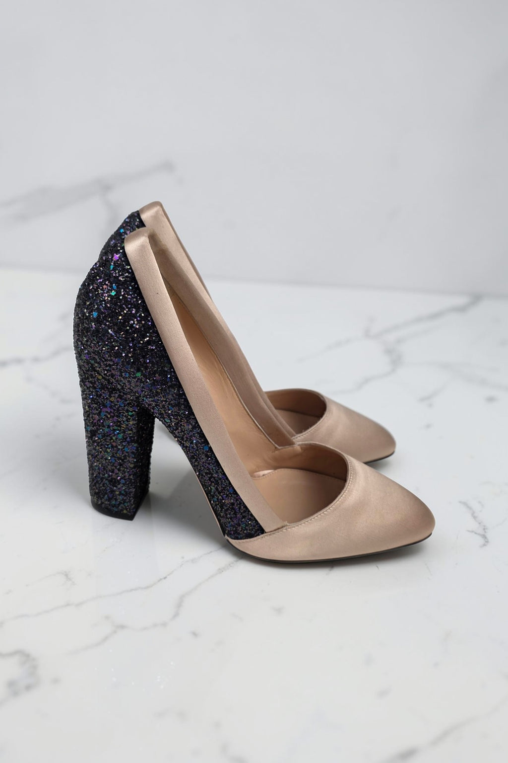 Giambattista Valli glitter schoenen hoge hakken beige zwart 41 tweedehands dames designer