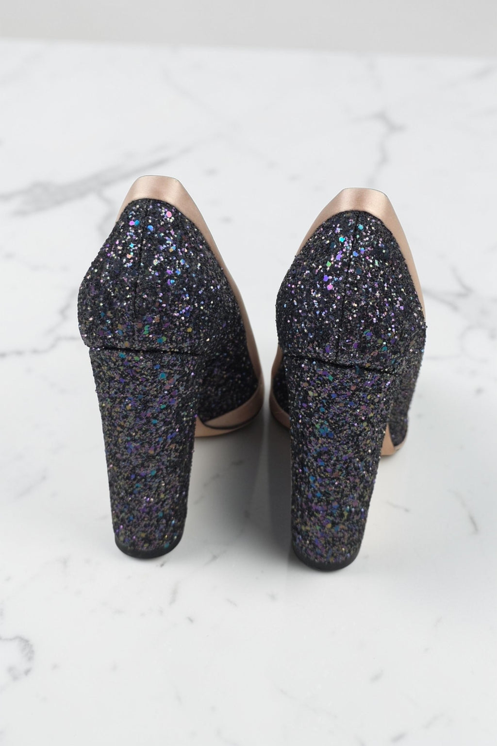 Giambattista Valli glitter schoenen hoge hakken beige zwart 41 tweedehands dames designer