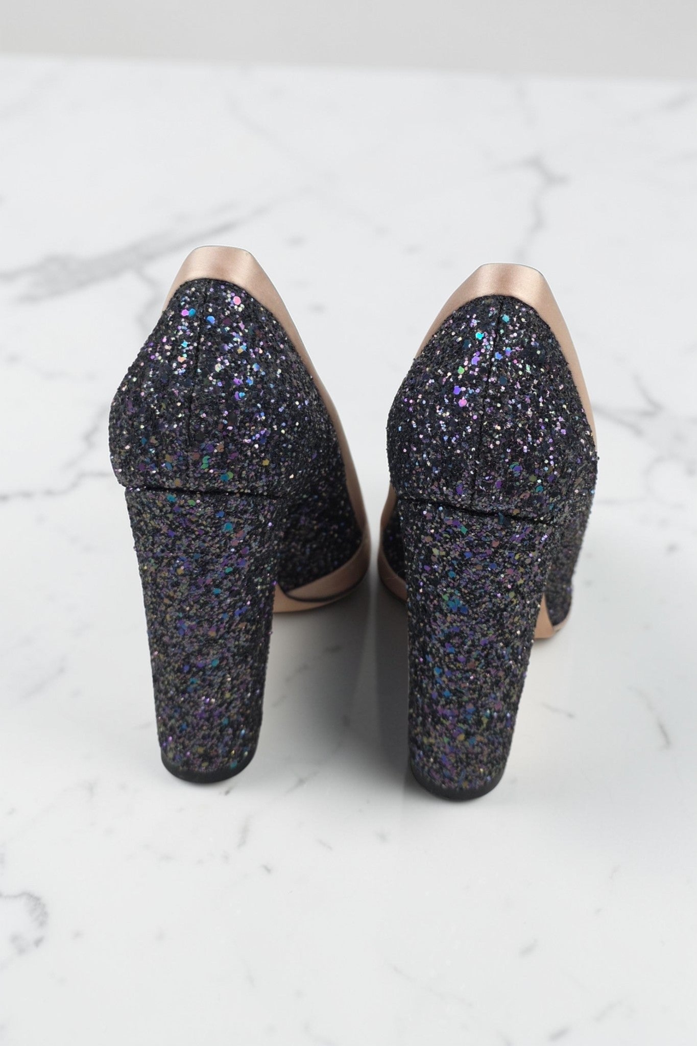 Giambattista Valli glitter schoenen hoge hakken beige zwart 41 tweedehands dames designer
