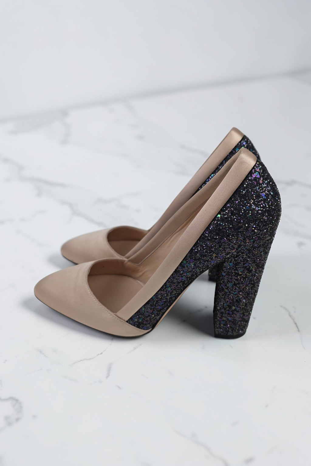 Giambattista Valli glitter schoenen hoge hakken beige zwart 41 tweedehands dames designer