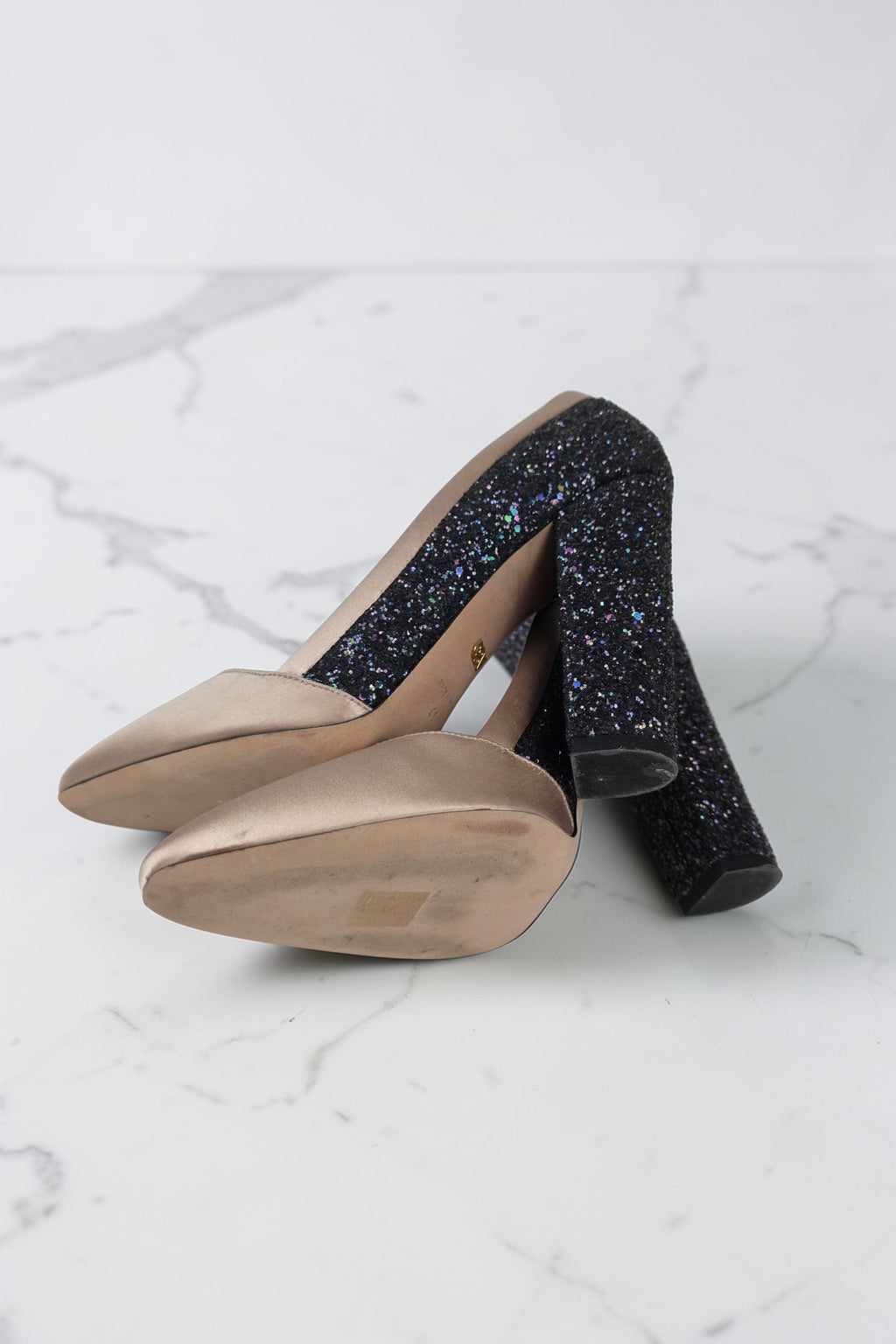 Giambattista Valli glitter schoenen hoge hakken beige zwart 41 tweedehands dames designer