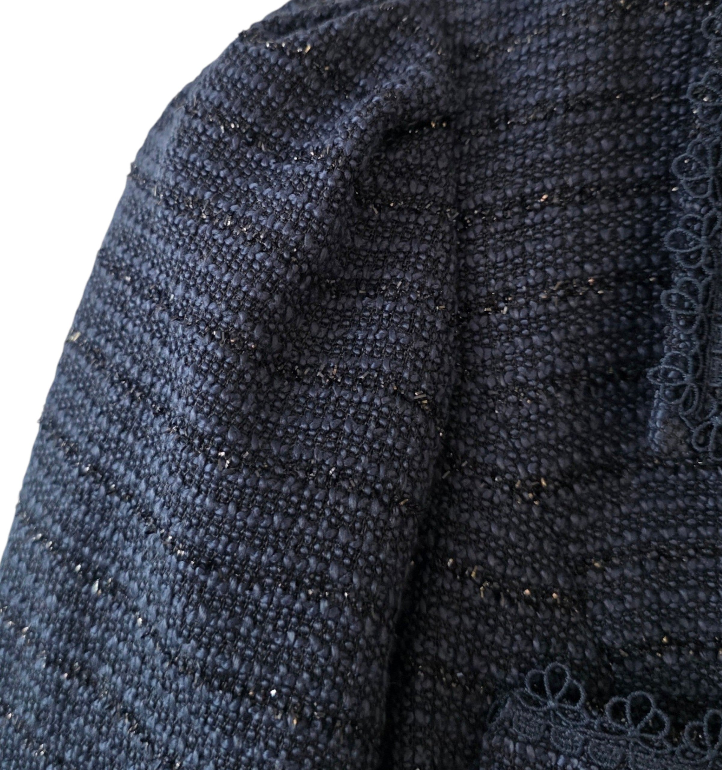 Dream catcher kort jasje blazer jacket tweed boucle blauw glitter 38 M tweedehands dames designer