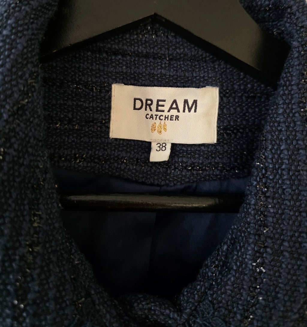 Dream catcher kort jasje blazer jacket tweed boucle blauw glitter 38 M tweedehands dames designer