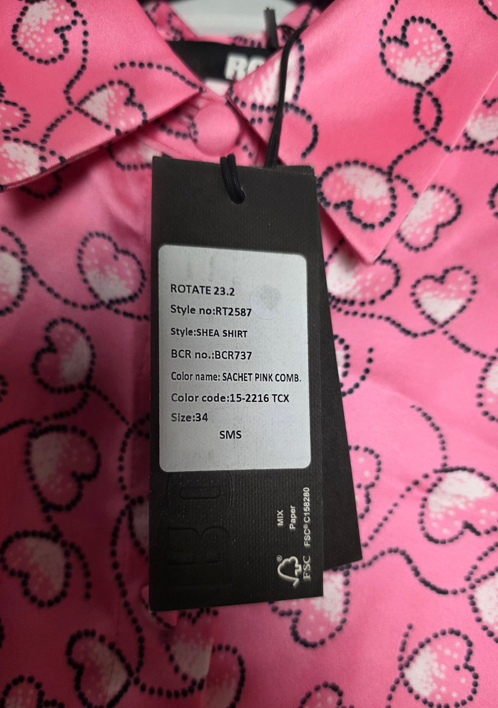ROTATE Mania Skirt set Sachet Pink satijnen hartjes co‑ord  34 xs rok en top tweedehands dames designer