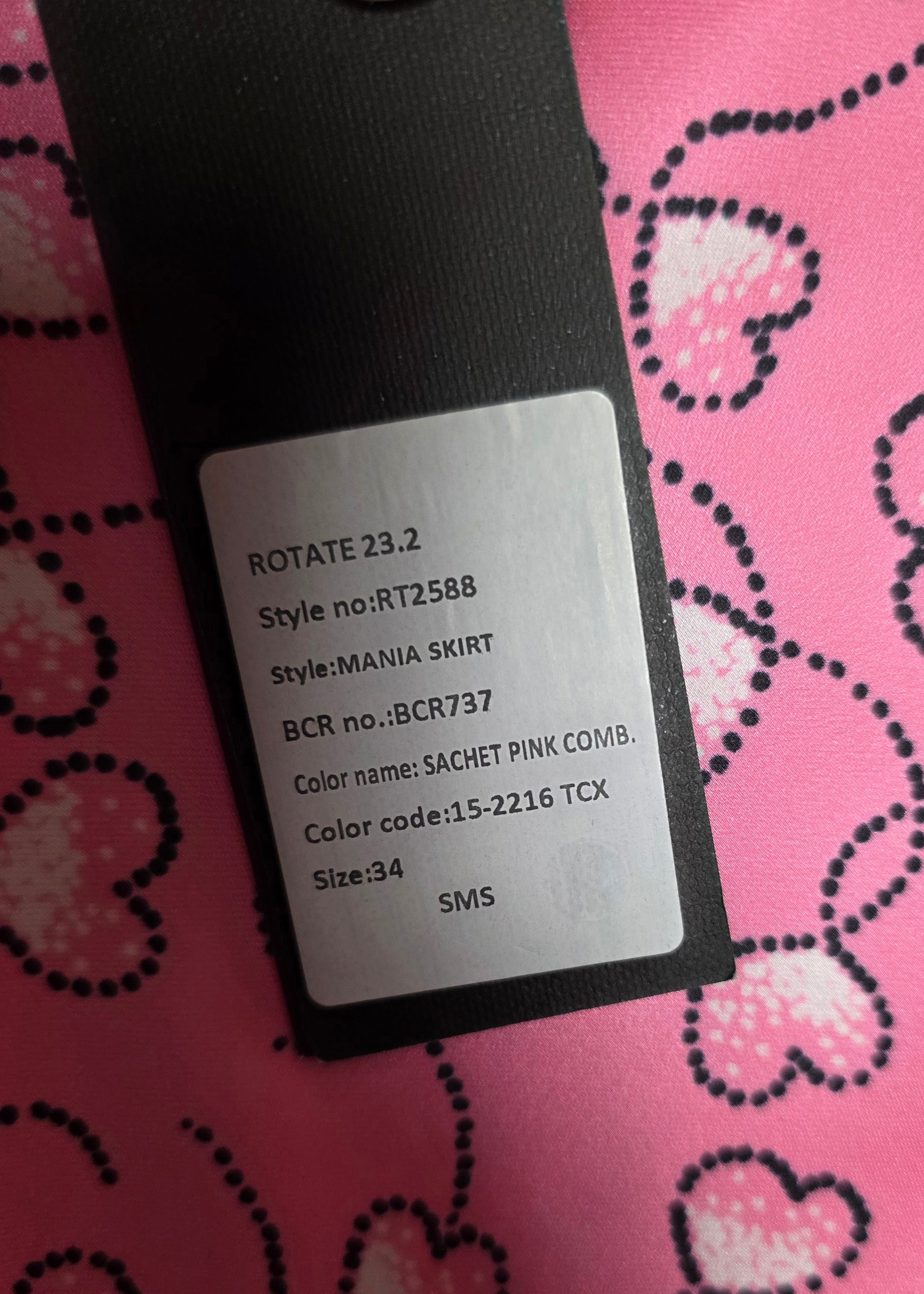 ROTATE Mania Skirt set Sachet Pink satijnen hartjes co‑ord  34 xs rok en top tweedehands dames designer