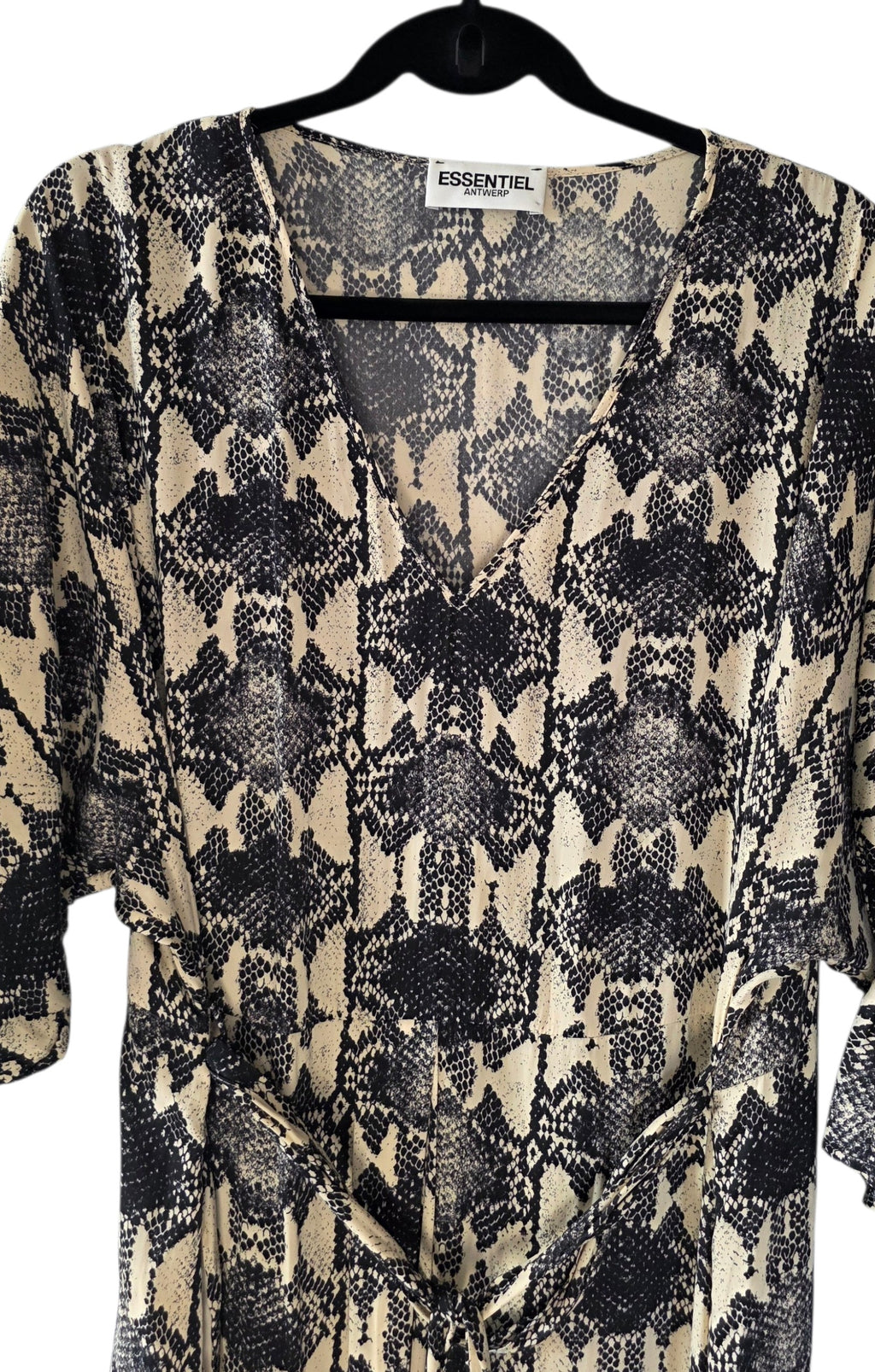 Essentiel Antwerp snake thunderthighs midi jurk crème zwart 38 M tweedehands dames designer