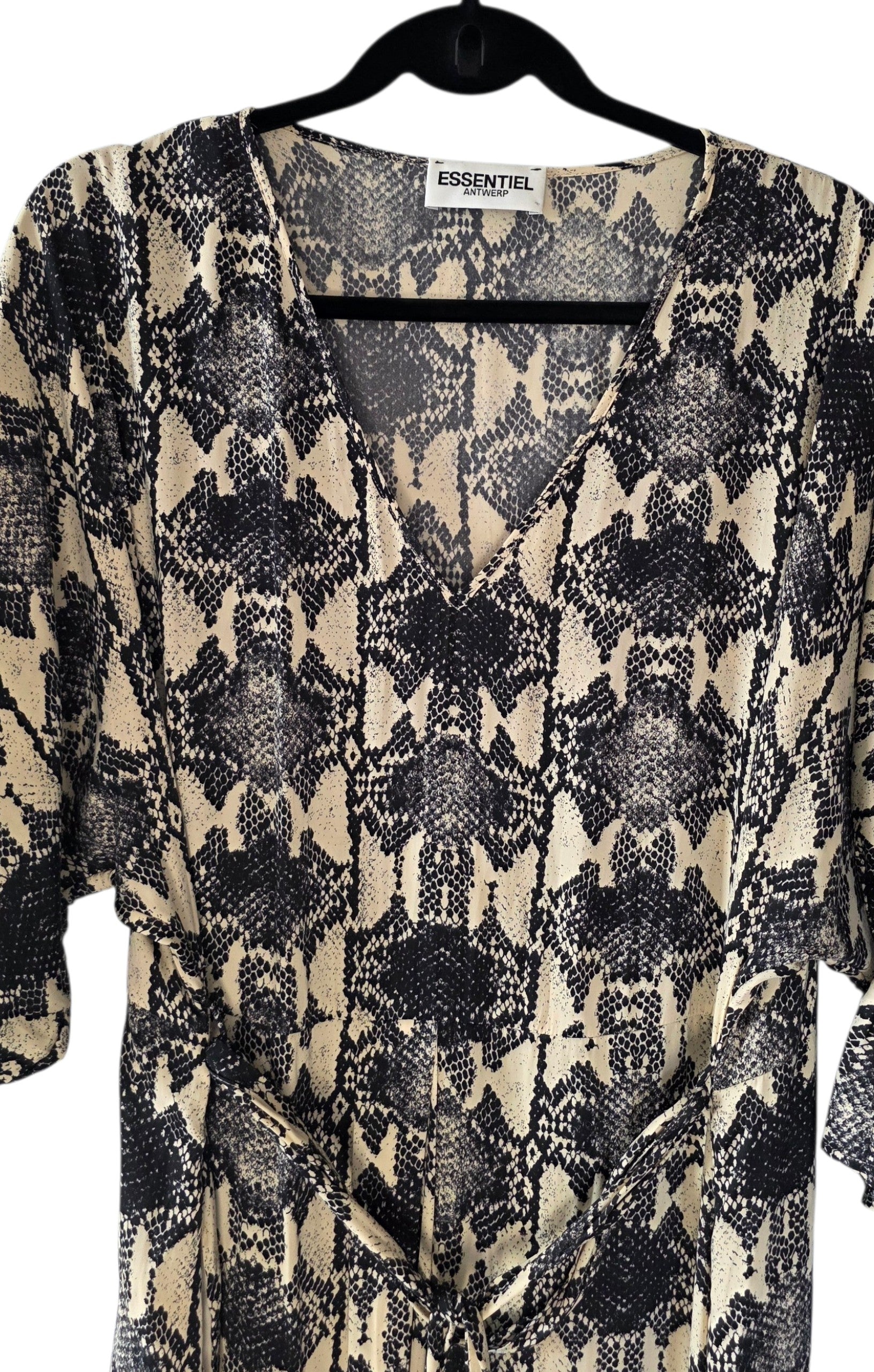 Essentiel Antwerp snake thunderthighs midi jurk crème zwart 38 M tweedehands dames designer