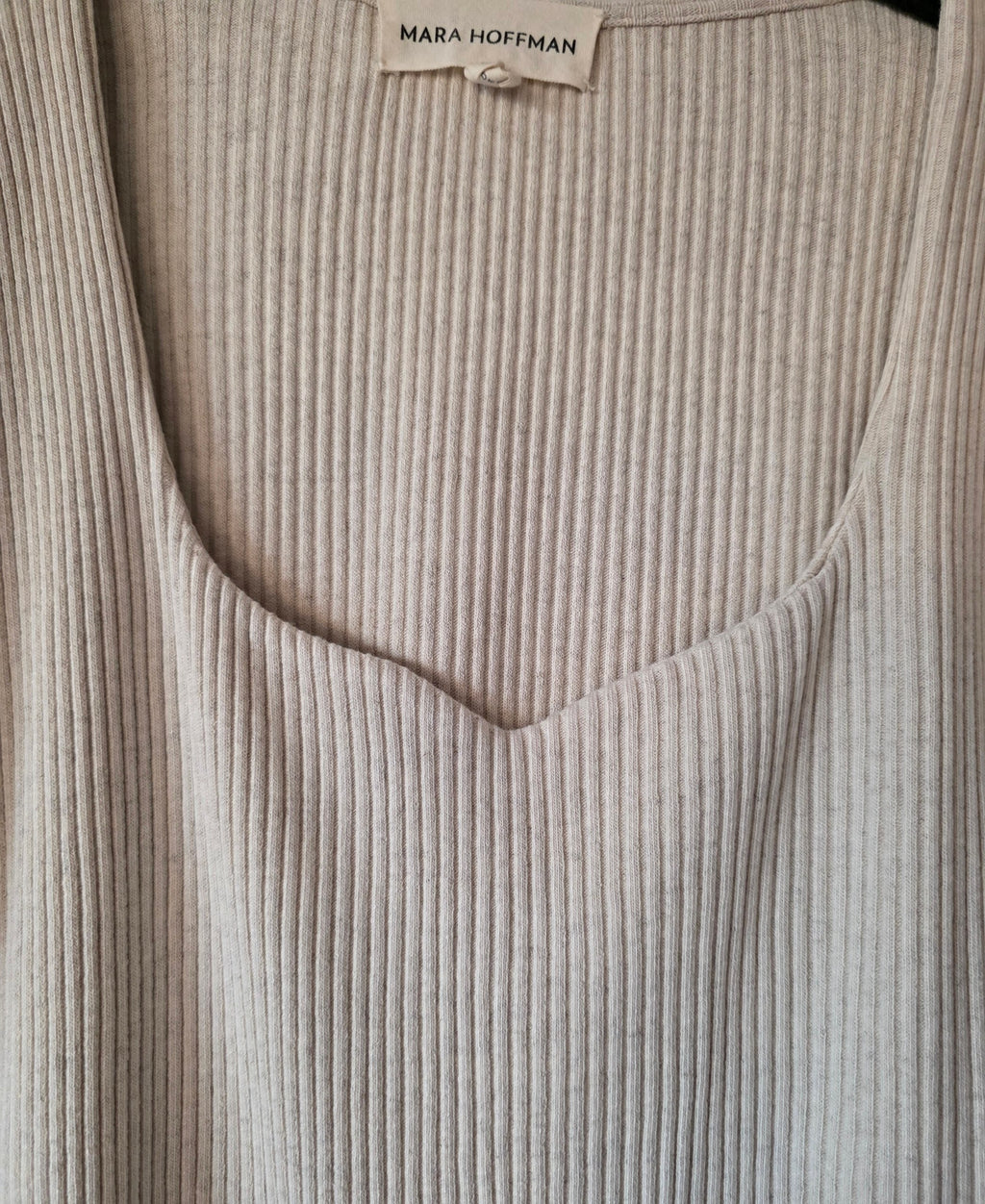 Mara Hoffman rib body beige korte mouwen katoen linnen L 40