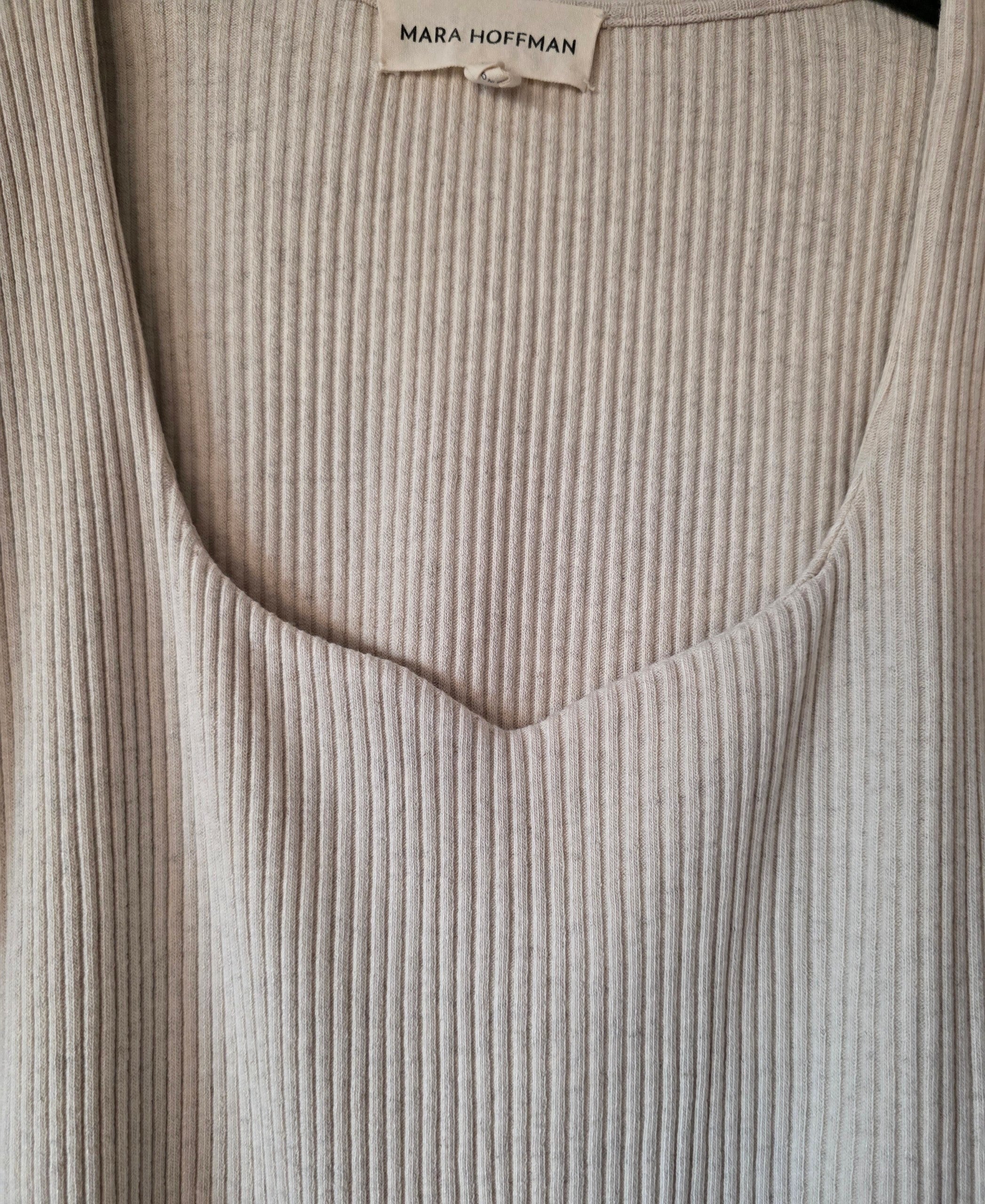 Mara Hoffman rib body beige korte mouwen katoen linnen L 40