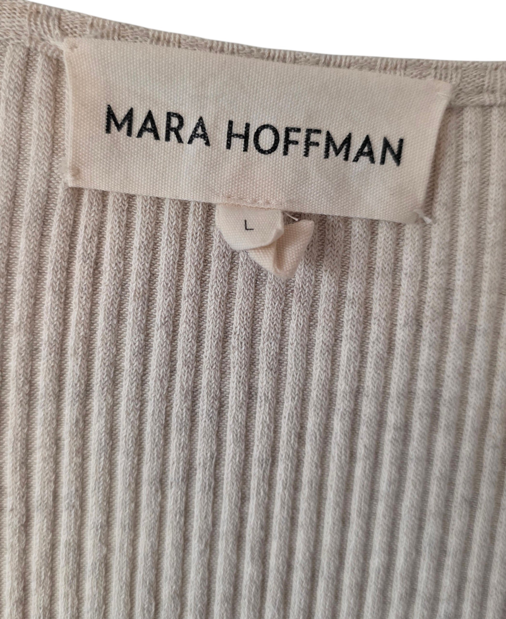 Mara Hoffman rib body beige korte mouwen katoen linnen L 40