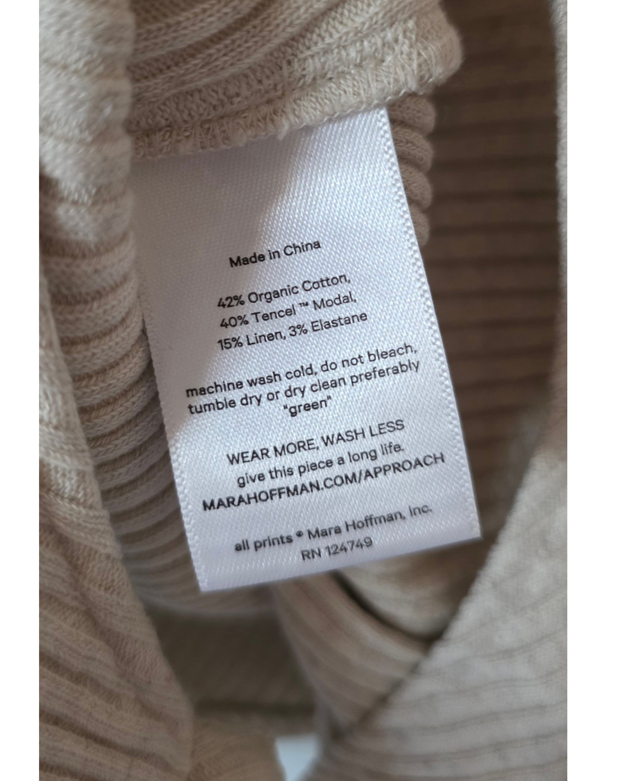 Mara Hoffman rib body beige korte mouwen katoen linnen L 40