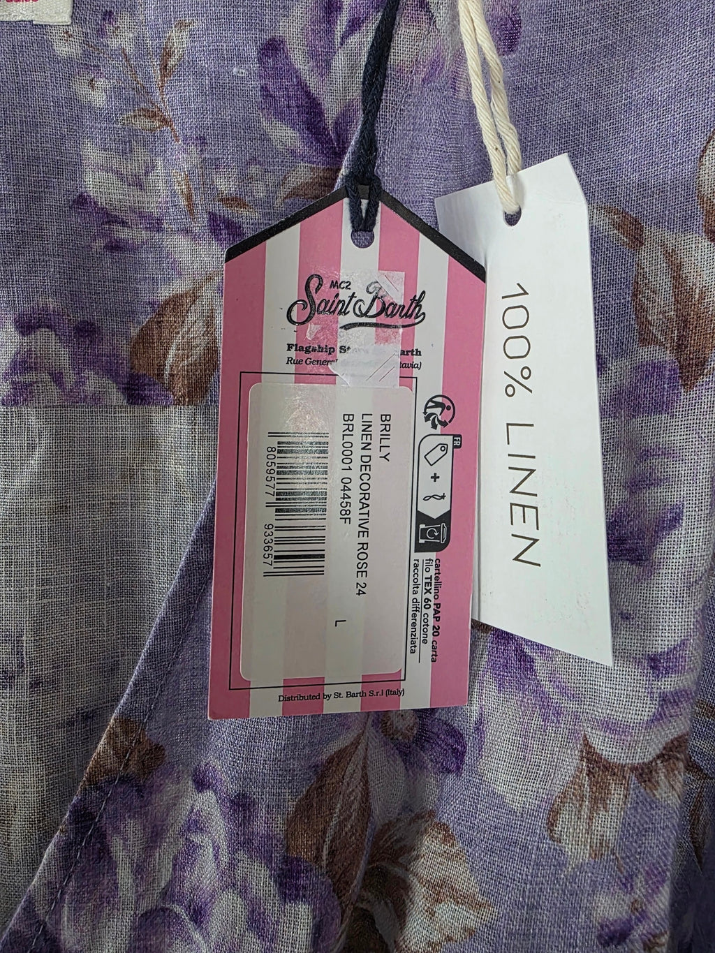 Mc2 Saint Barth linnen korte jurk lila paars bloemen L nieuw