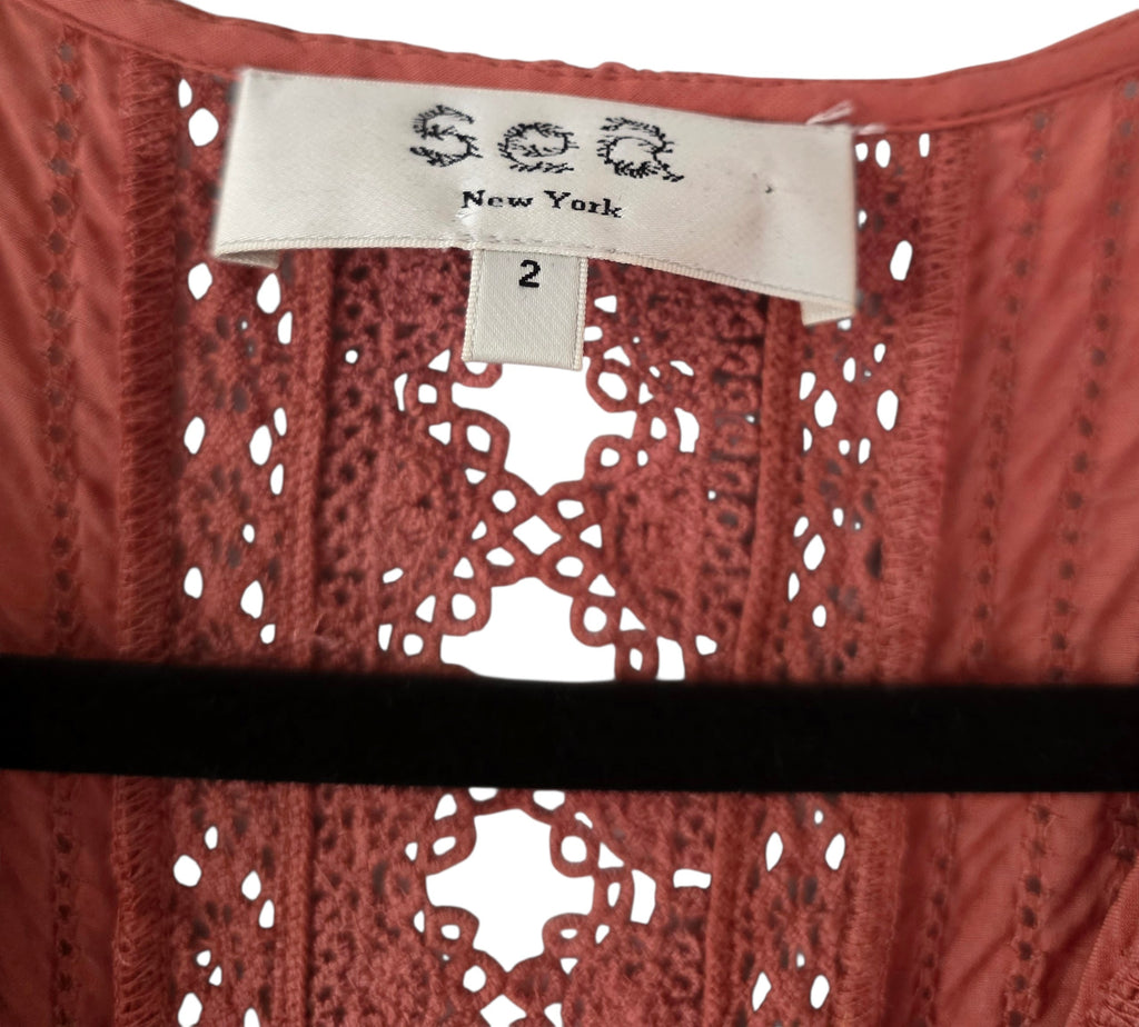 Sea New York crochet pom pom ruffle midi jurk Rosalie zalm roze xs 34 tweedehands designer dames