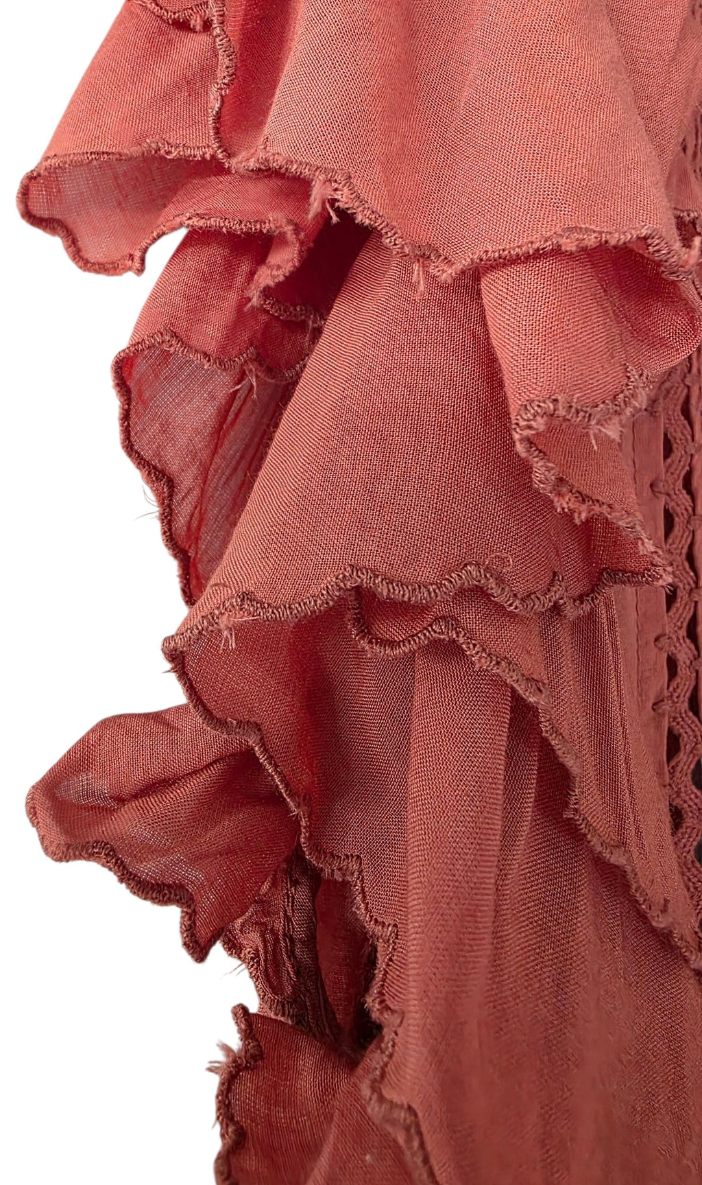 Sea New York crochet pom pom ruffle midi jurk Rosalie zalm roze xs 34 tweedehands designer dames