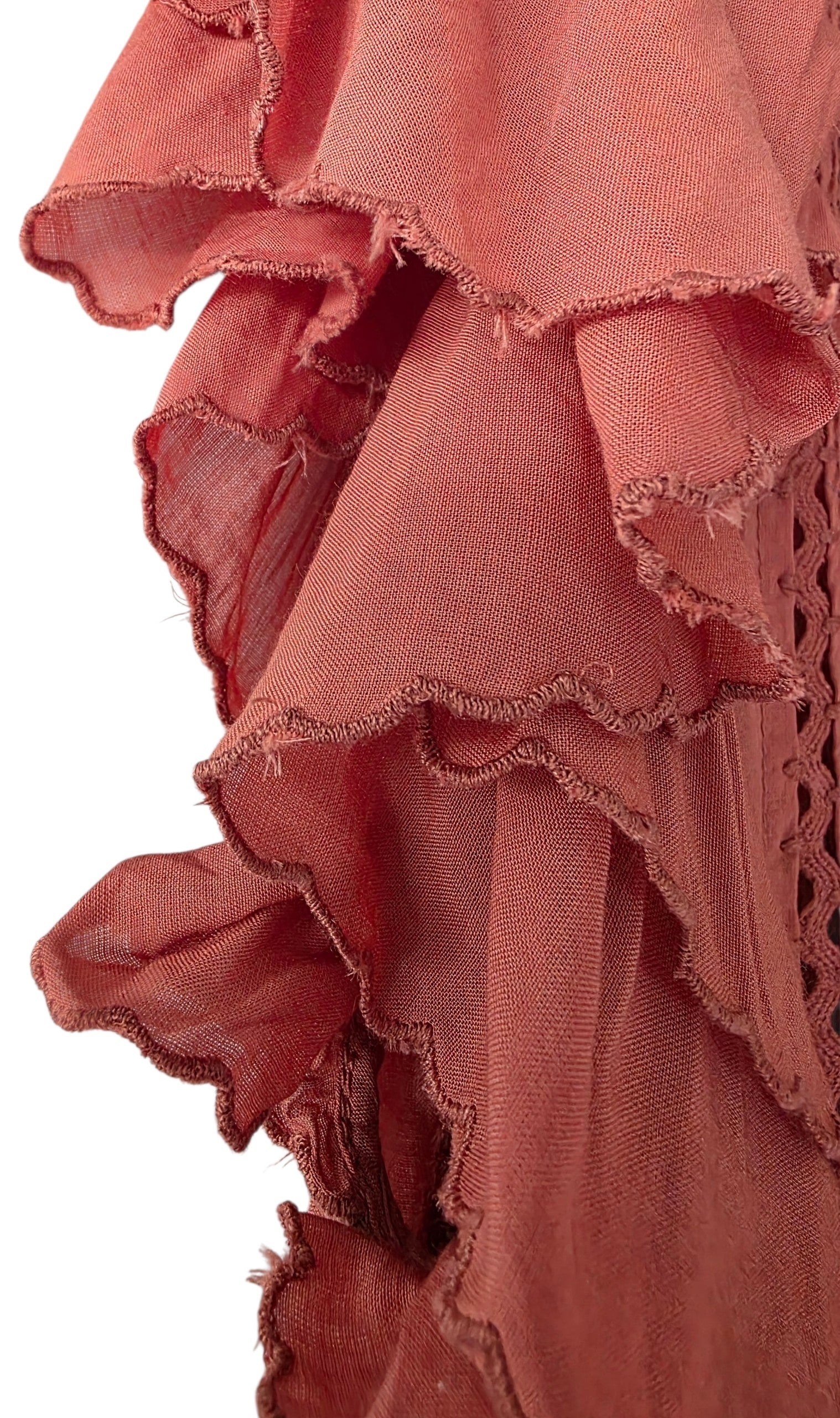 Sea New York crochet pom pom ruffle midi jurk Rosalie zalm roze xs 34 tweedehands designer dames