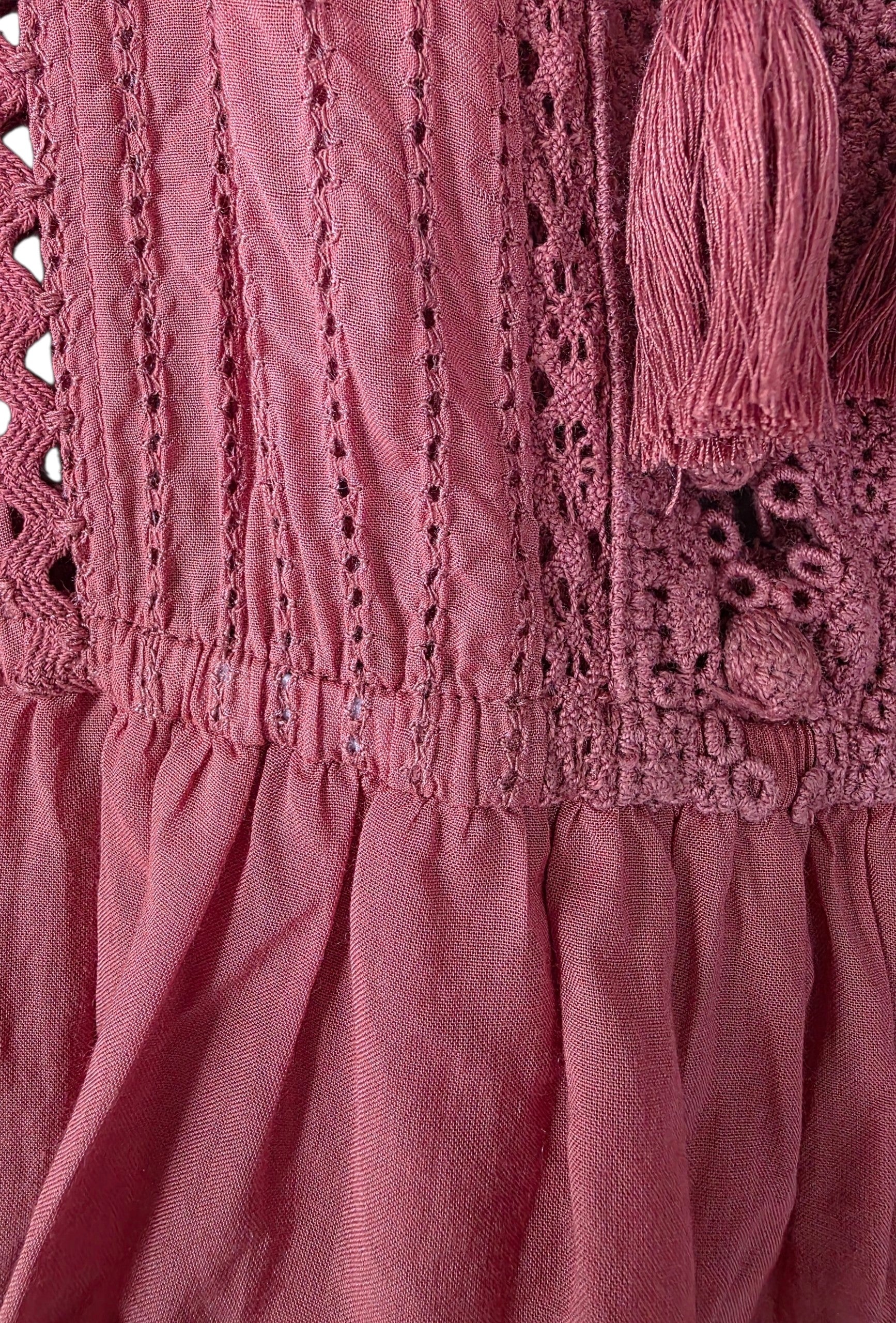 Sea New York crochet pom pom ruffle midi jurk Rosalie zalm roze xs 34 tweedehands designer dames