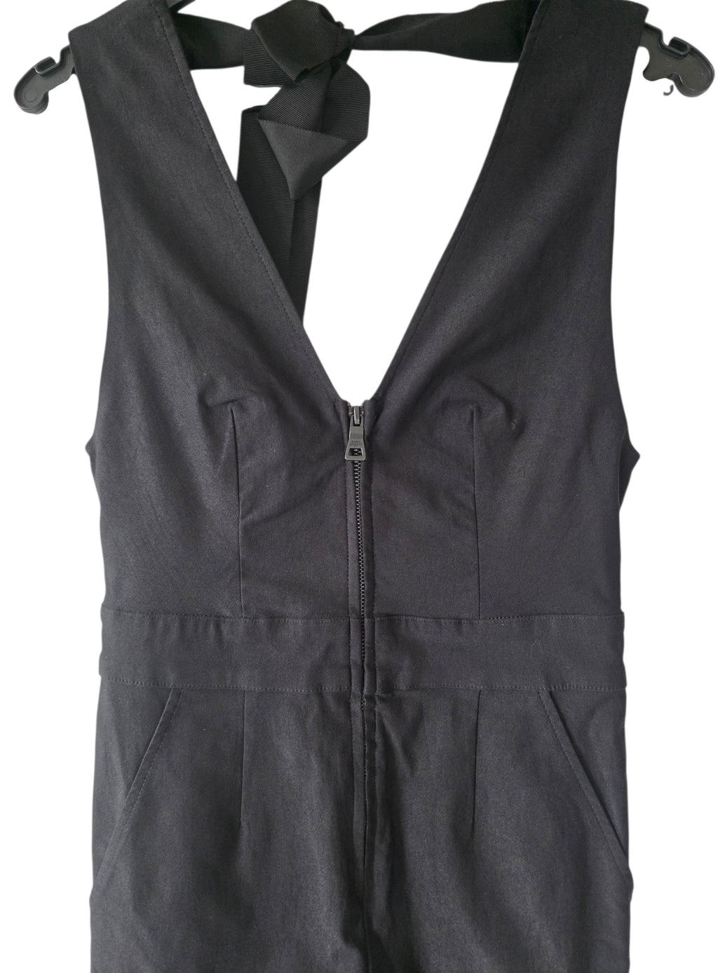 Rivet Utility v hals open rug mouwloze jumpsuit stretch zwart S tweedehands dames designer