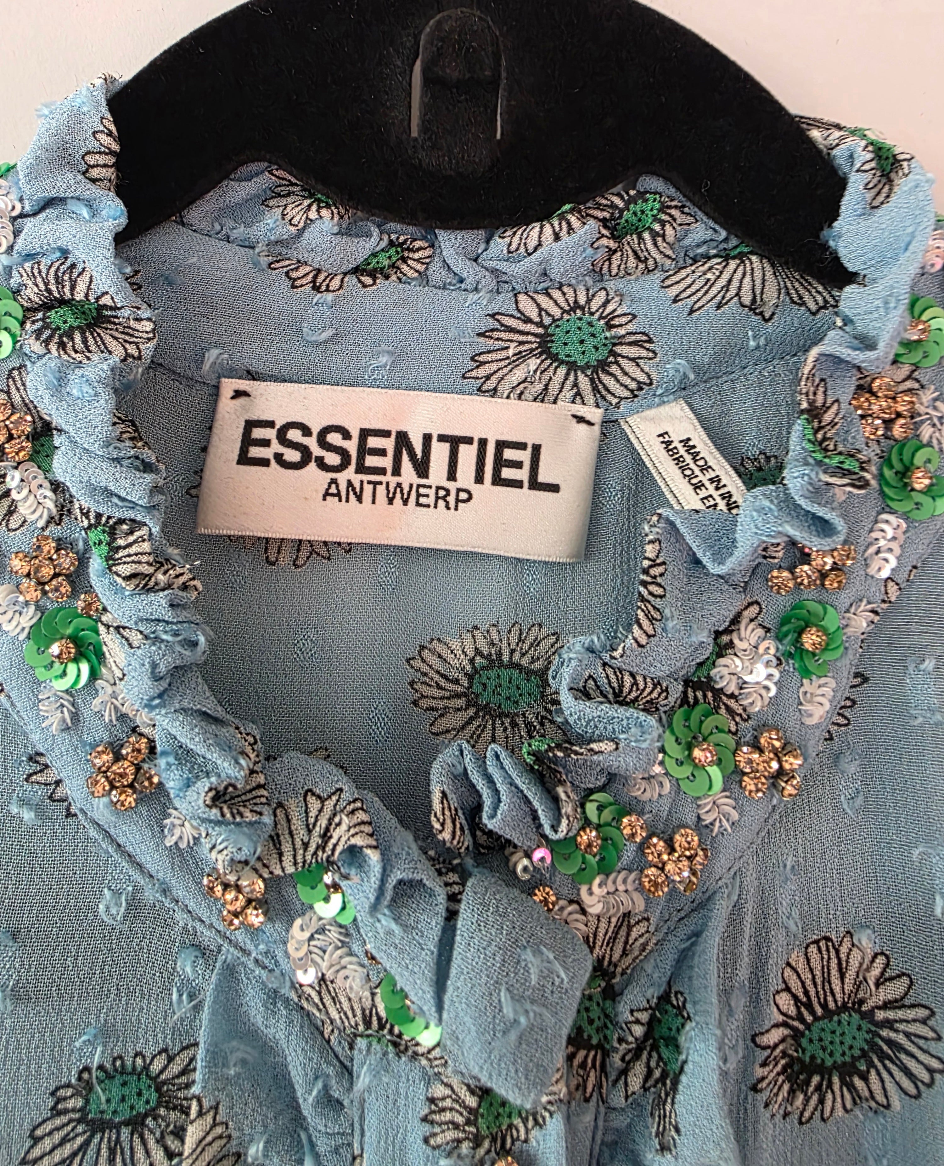 Essentiel Antwerp midi jurk Daisy blauw semi sheer 38 M tweedehands dames designer