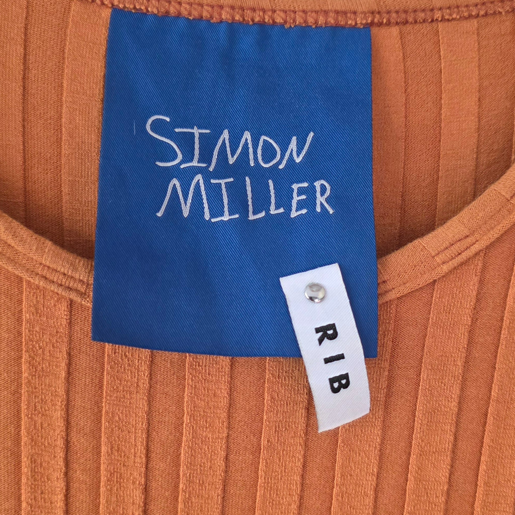 Simon Miller rib midi jurk S 36 roestbruin oranje enkellengte tweedehands dames designer