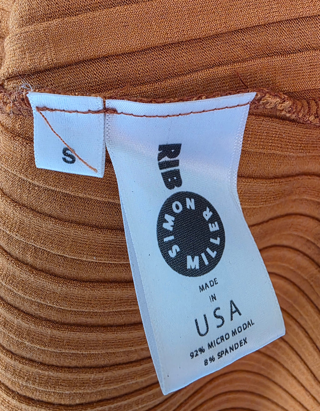 Simon Miller rib midi jurk S 36 roestbruin oranje enkellengte tweedehands dames designer