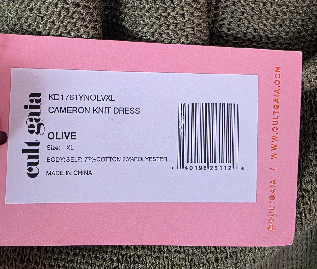 Cult Gaia Cameron olive knit jurk XL – cut-out midi dress – nieuw