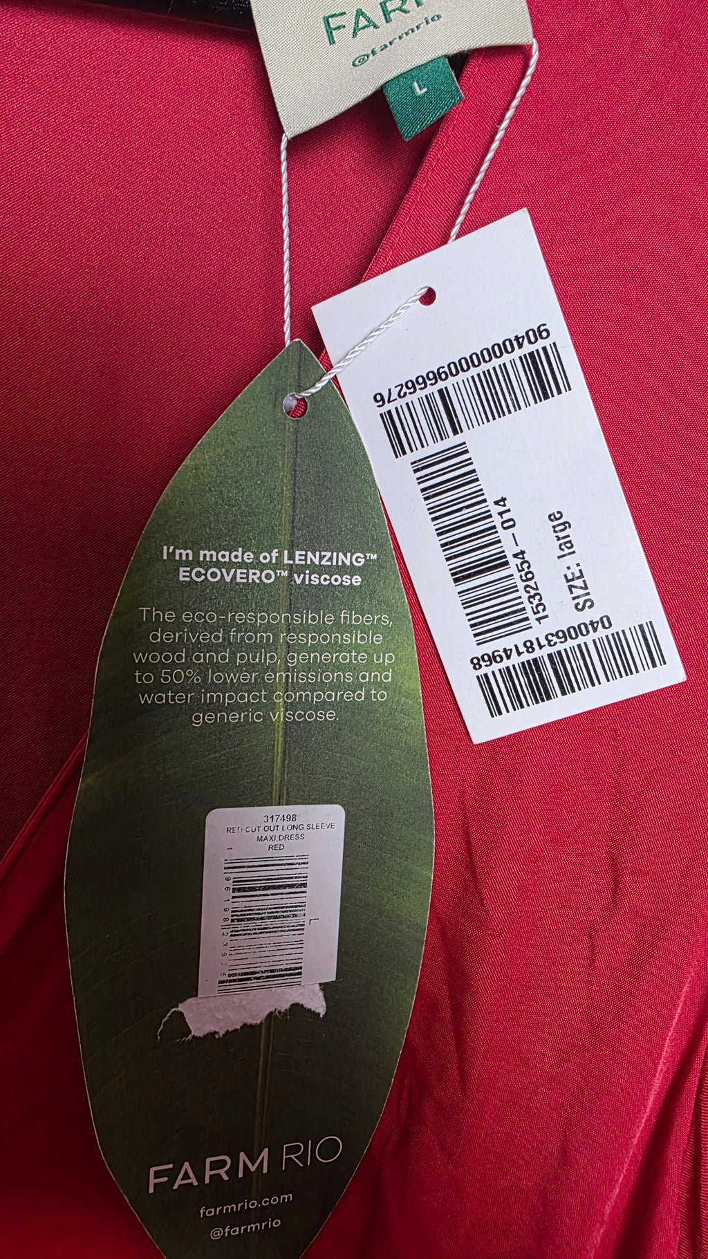 Farm Rio rode puff sleeve cut-out maxi jurk L – nieuw met mini vlekje