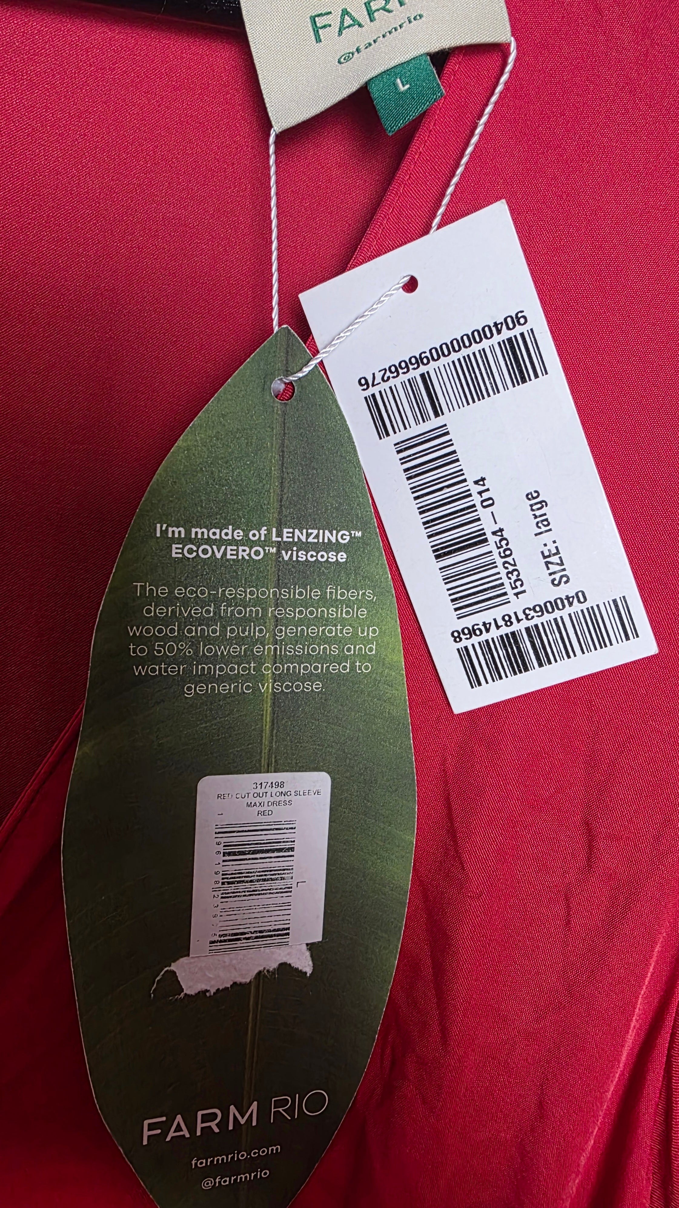 Farm Rio rode puff sleeve cut-out maxi jurk L – nieuw met mini vlekje