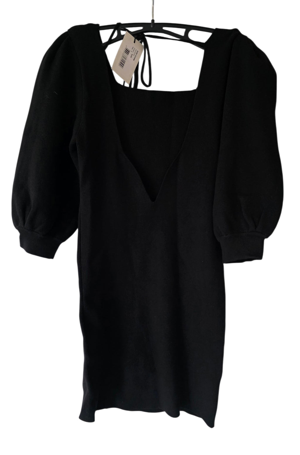 Ba&sh korte jurk Stormi zwart pofmouwen L 40 cut out rug tweedehands dames designer