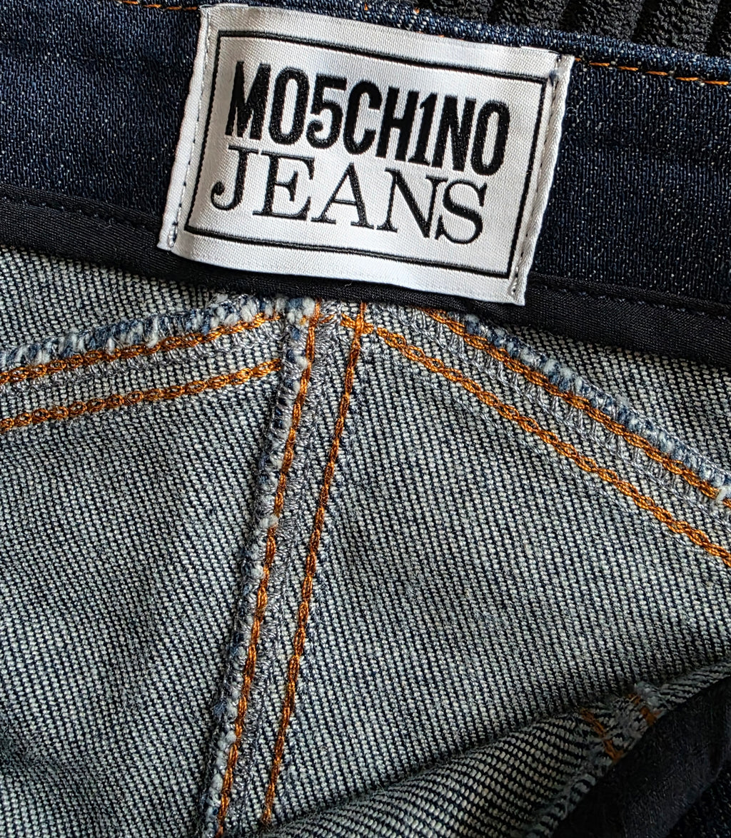 Moschino denim crop top bustier corset blauw M 38 tweedehands dames designer