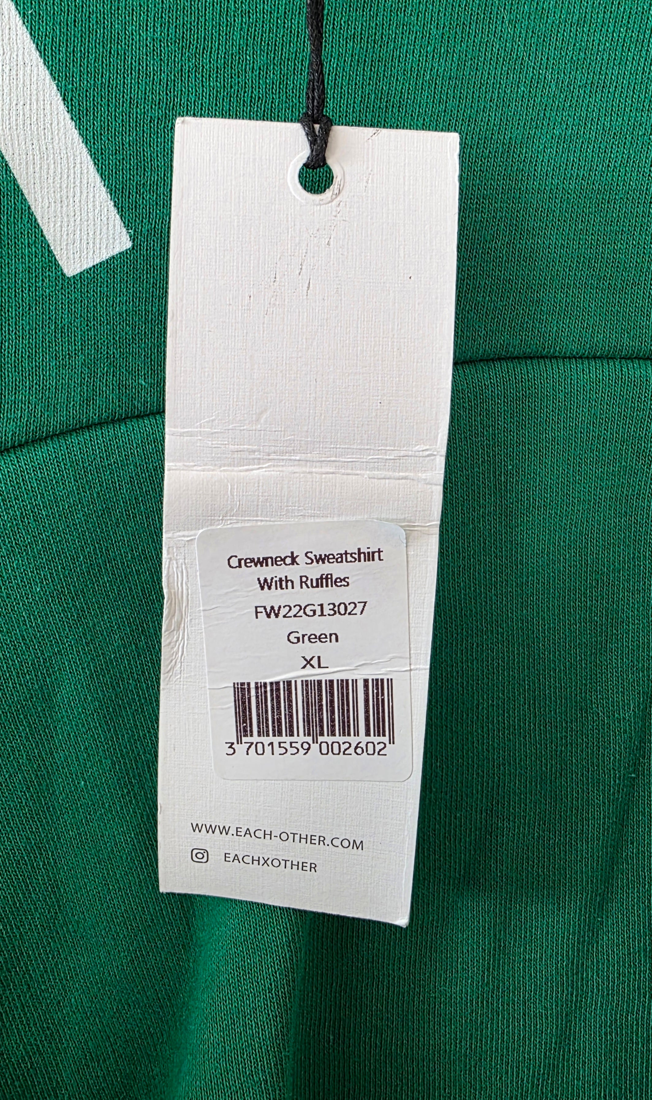 Each x Other ruffled korte trui sweater print logo groen xl 42 tweedehands dames designer