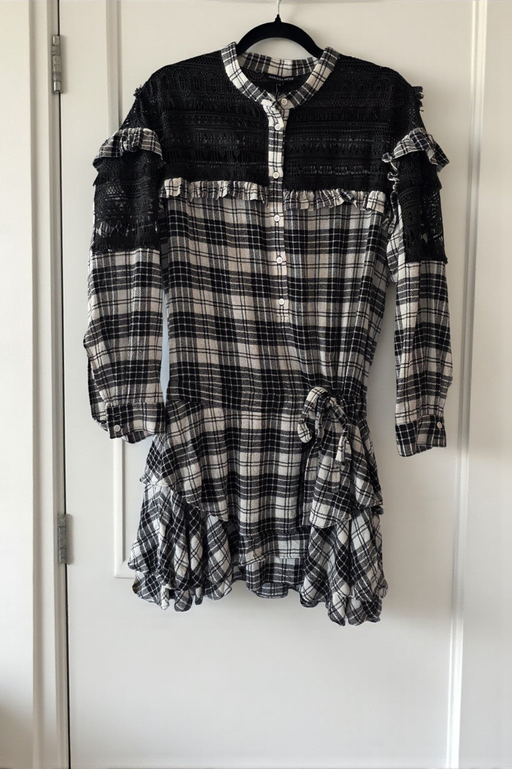 Marissa Webb geruite korte jurk kant wol mix zwart wit 38 M tweedehands dames designer
