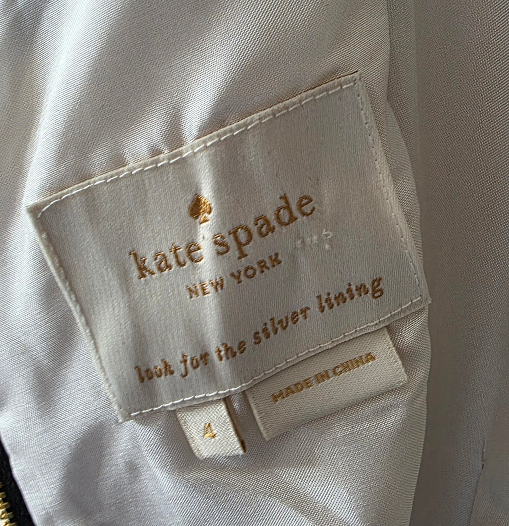 Kate Spade satijnlook mouwloze jurk crème zwart us4 S 36 tweedehands dames designer