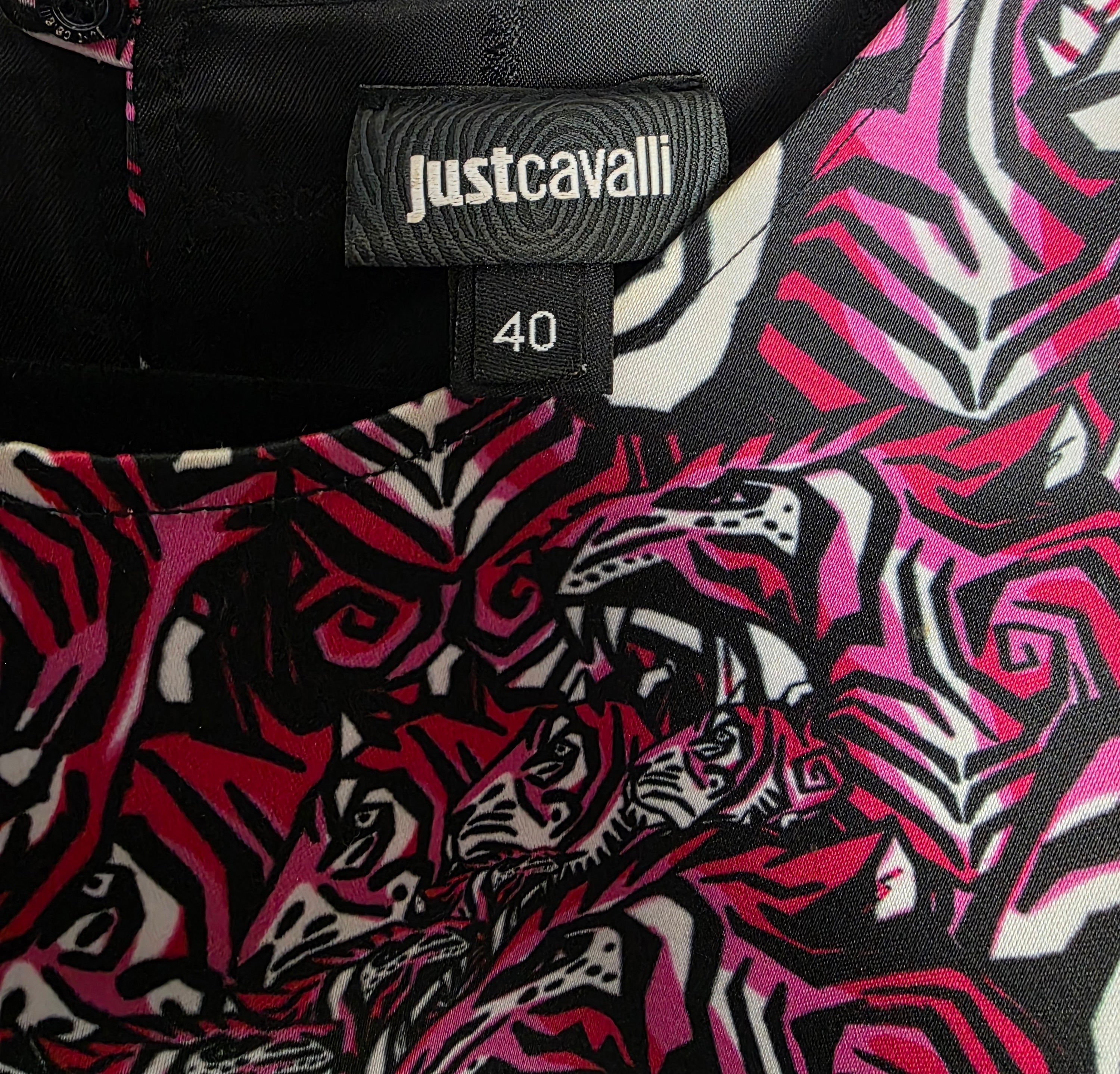 Just Cavalli mini jurk tijger roze zwart IT40 S36 tweedehands dames designer