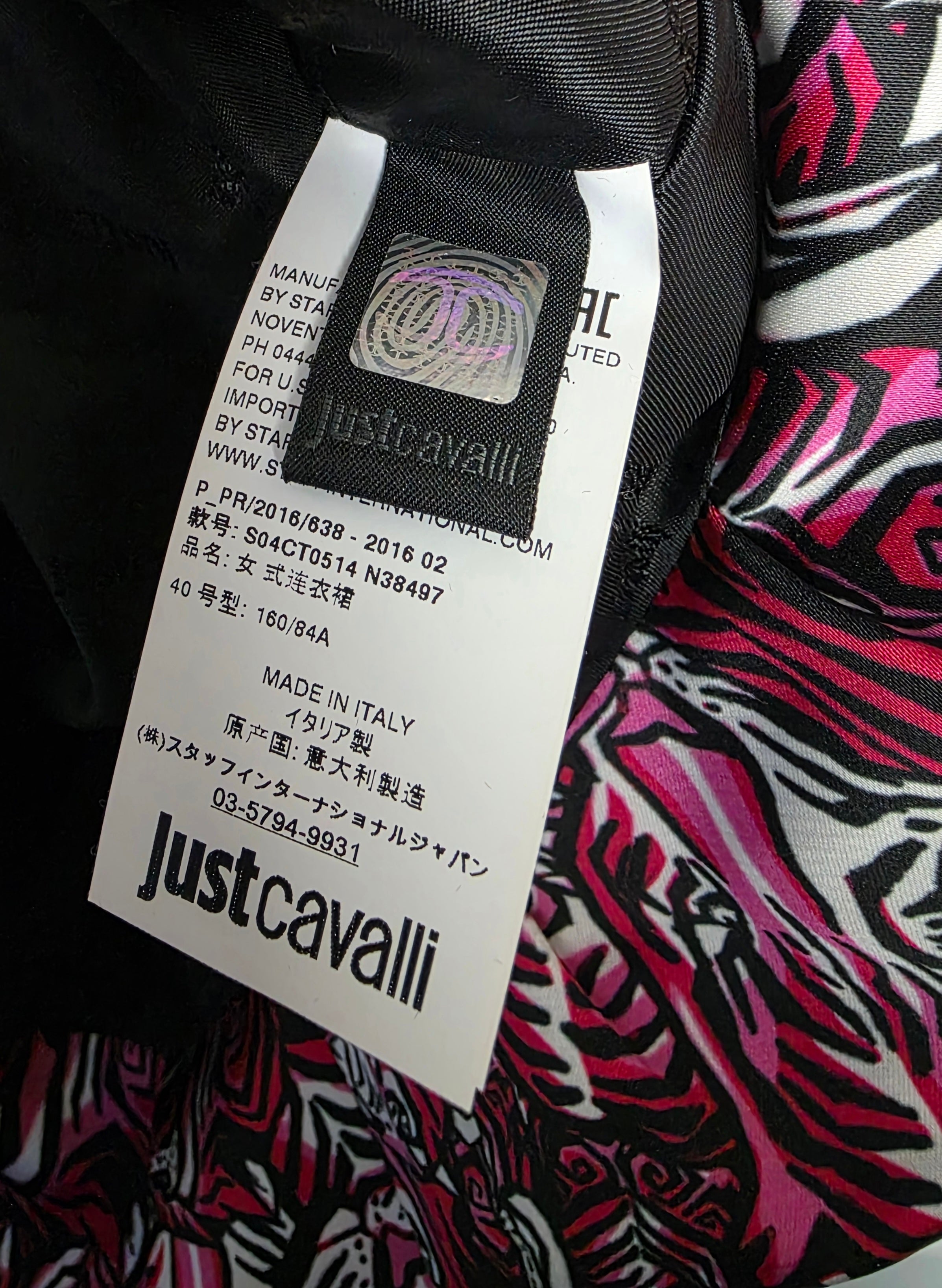 Just Cavalli mini jurk tijger roze zwart IT40 S36 tweedehands dames designer