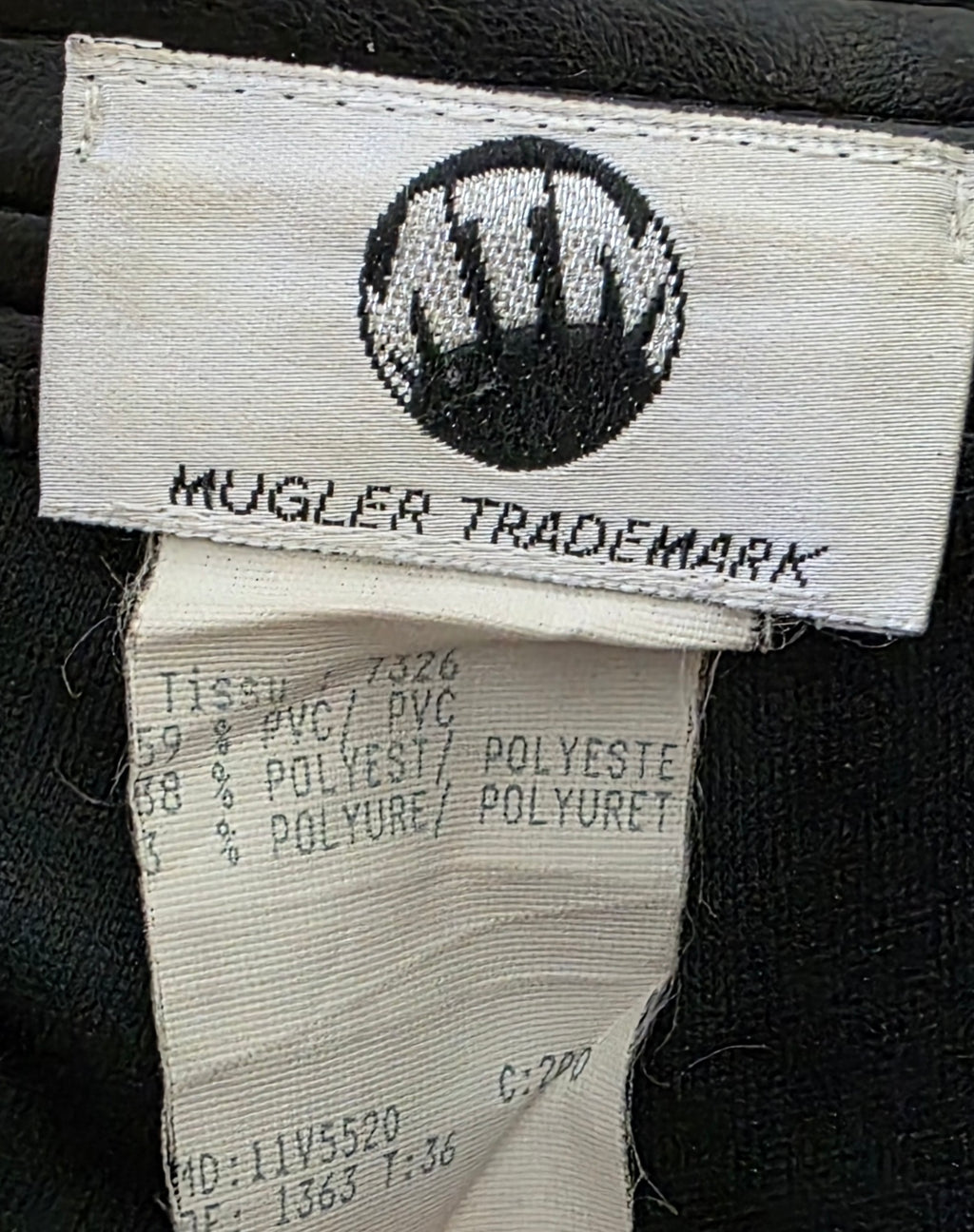 Mugler vintage faux leather dames broek zwart wijde pijpen FR36 34 xs tweedehands designer dames