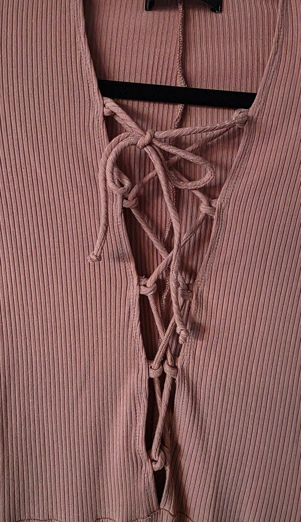 Reformation midi touwtjes rib jurk Adison bruin roze bush S 36 tweedehands dames designer