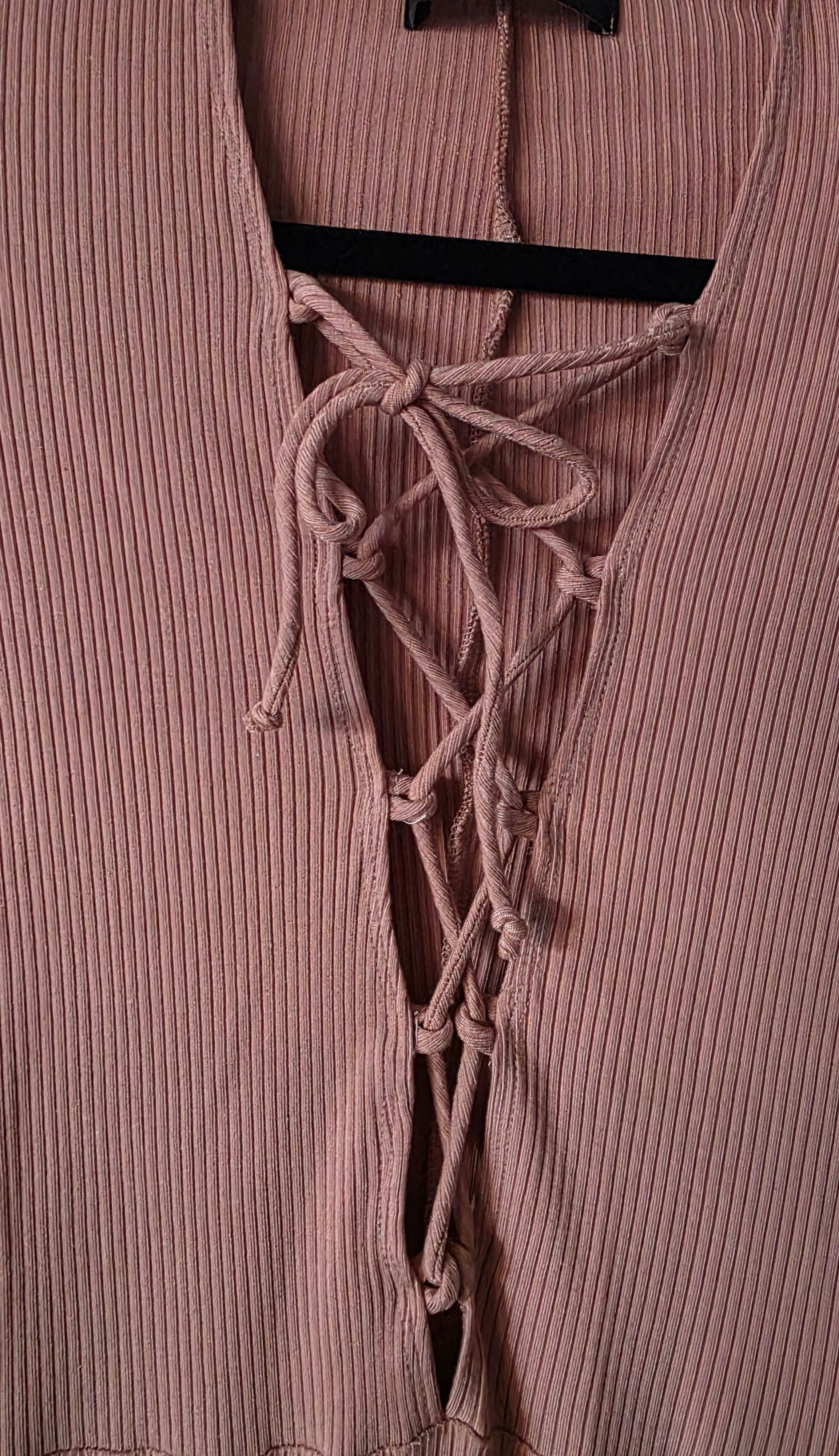 Reformation midi touwtjes rib jurk Adison bruin roze bush S 36 tweedehands dames designer