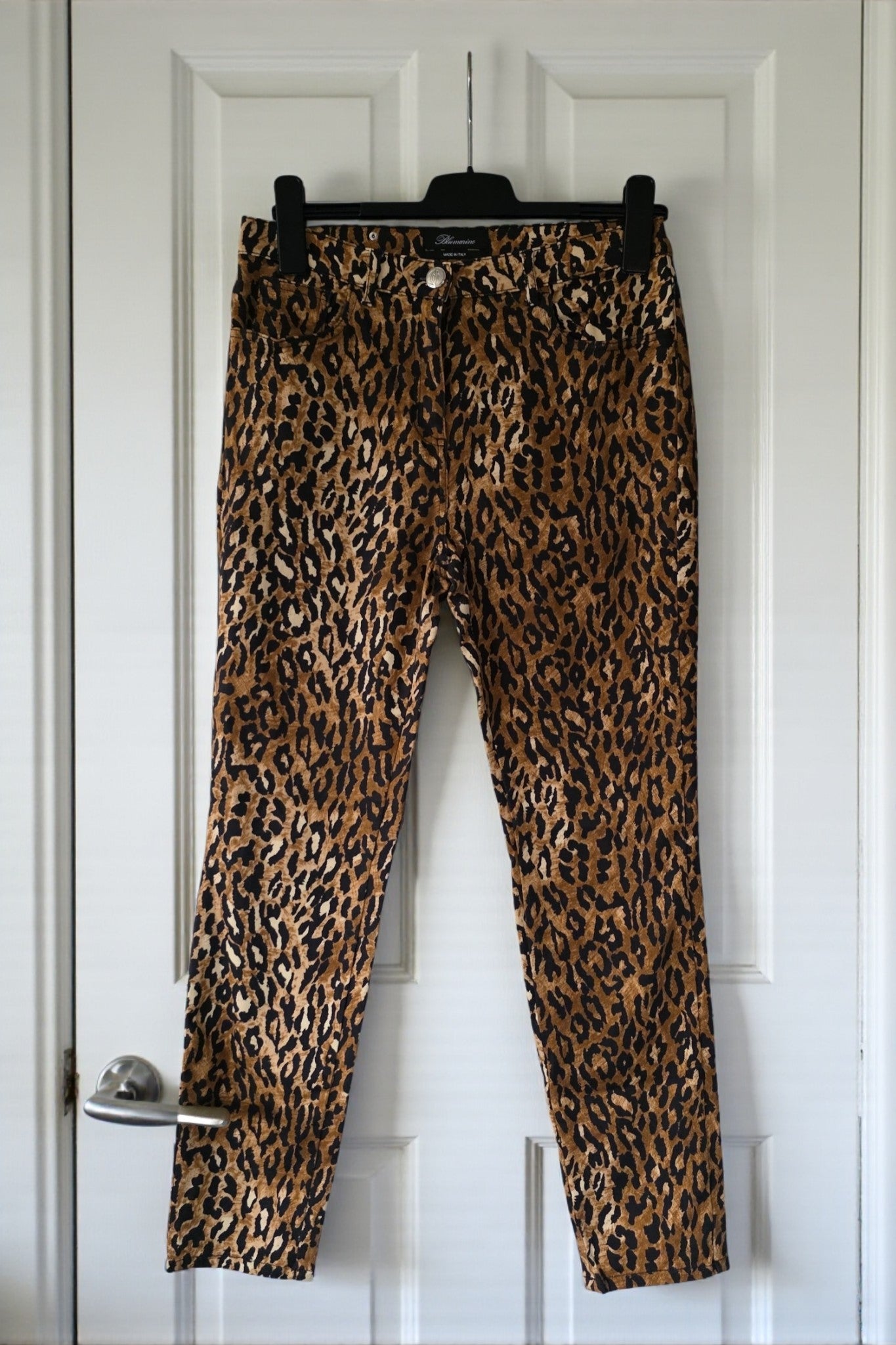 Blumarine dames leopard stretch broek bruin zwart w29 tweedehands dames designer