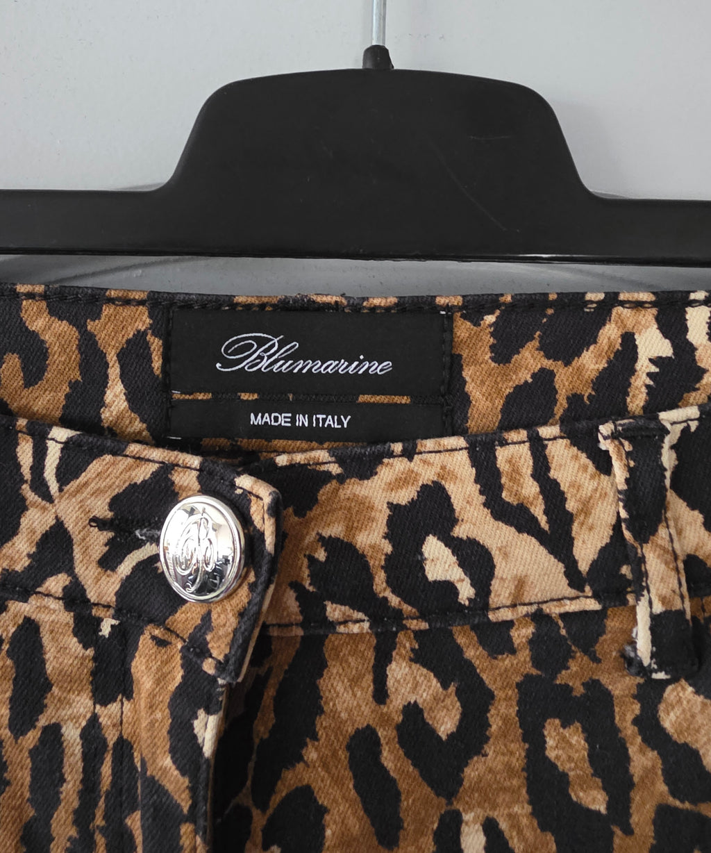Blumarine dames leopard stretch broek bruin zwart w29 tweedehands dames designer