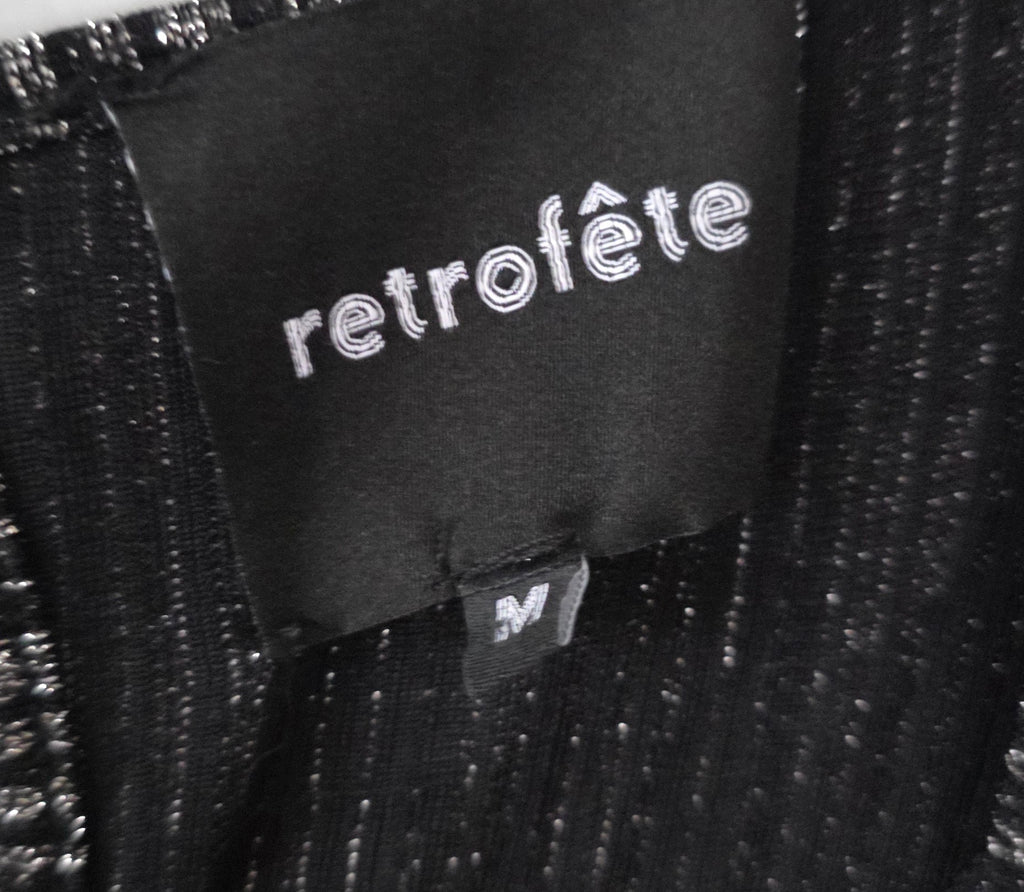 Retrofete metallic korte jurk zwart zilver M 38 tweedehands dames designer