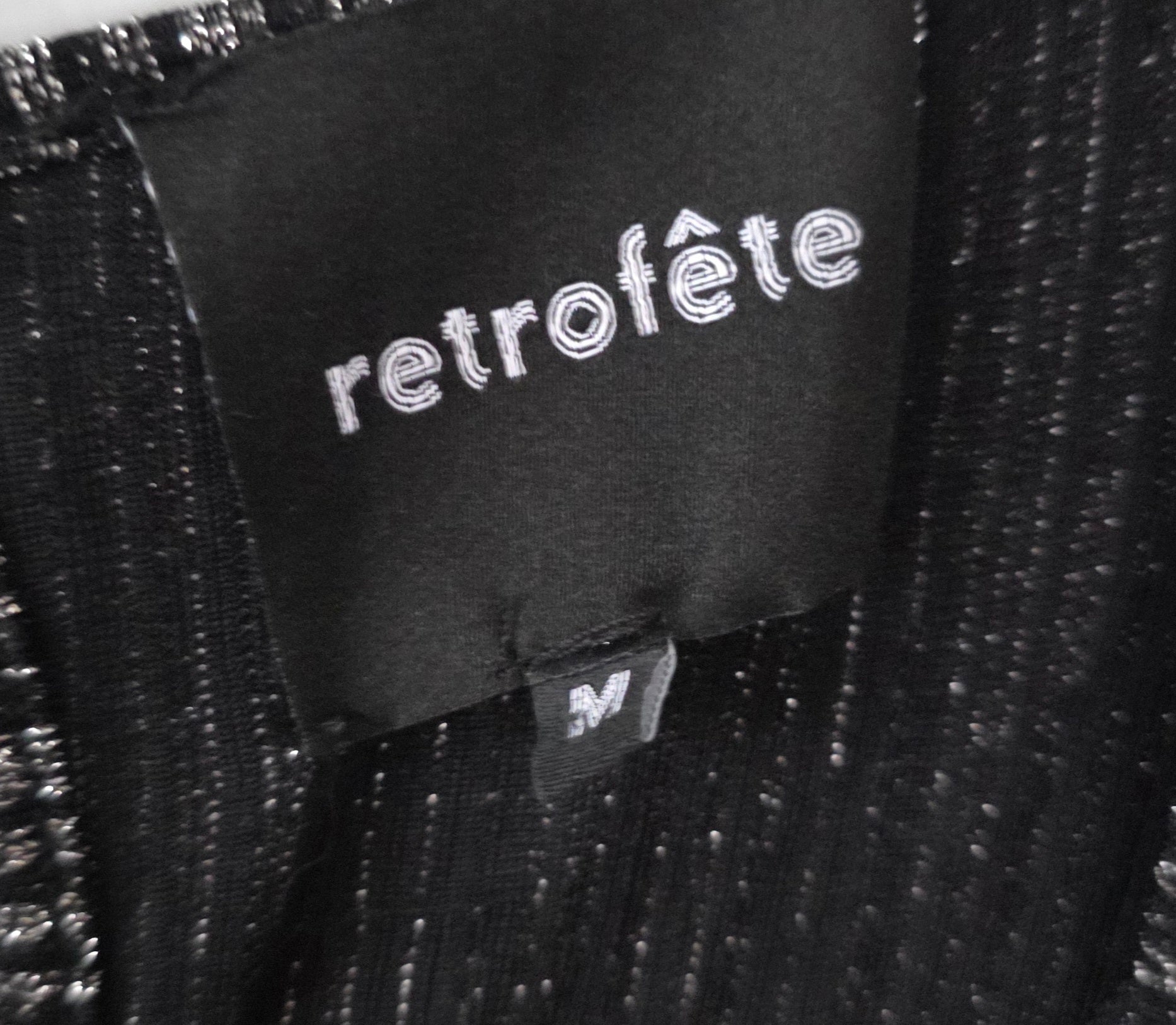 Retrofete metallic korte jurk zwart zilver M 38 tweedehands dames designer