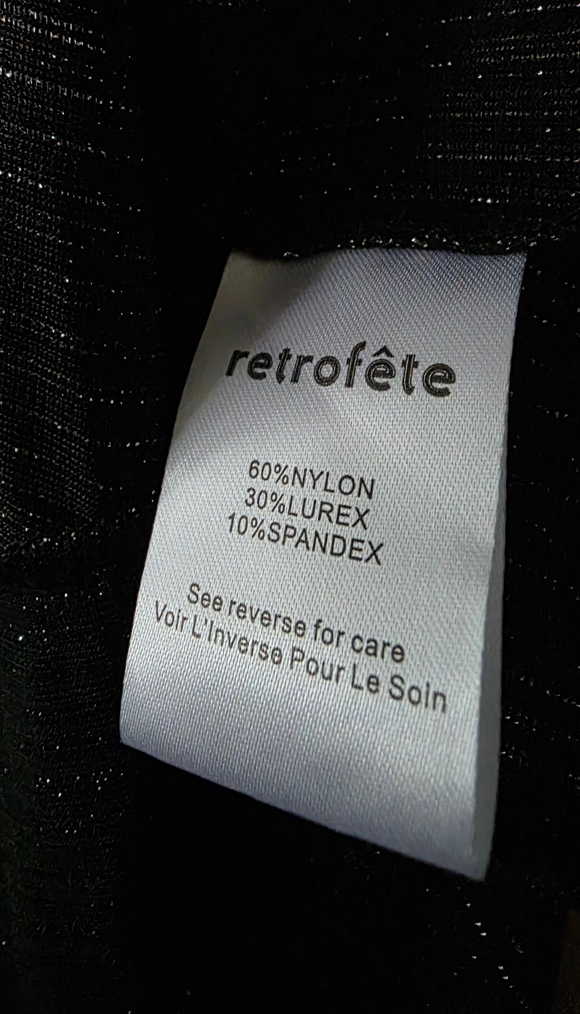 Retrofete metallic korte jurk zwart zilver M 38 tweedehands dames designer