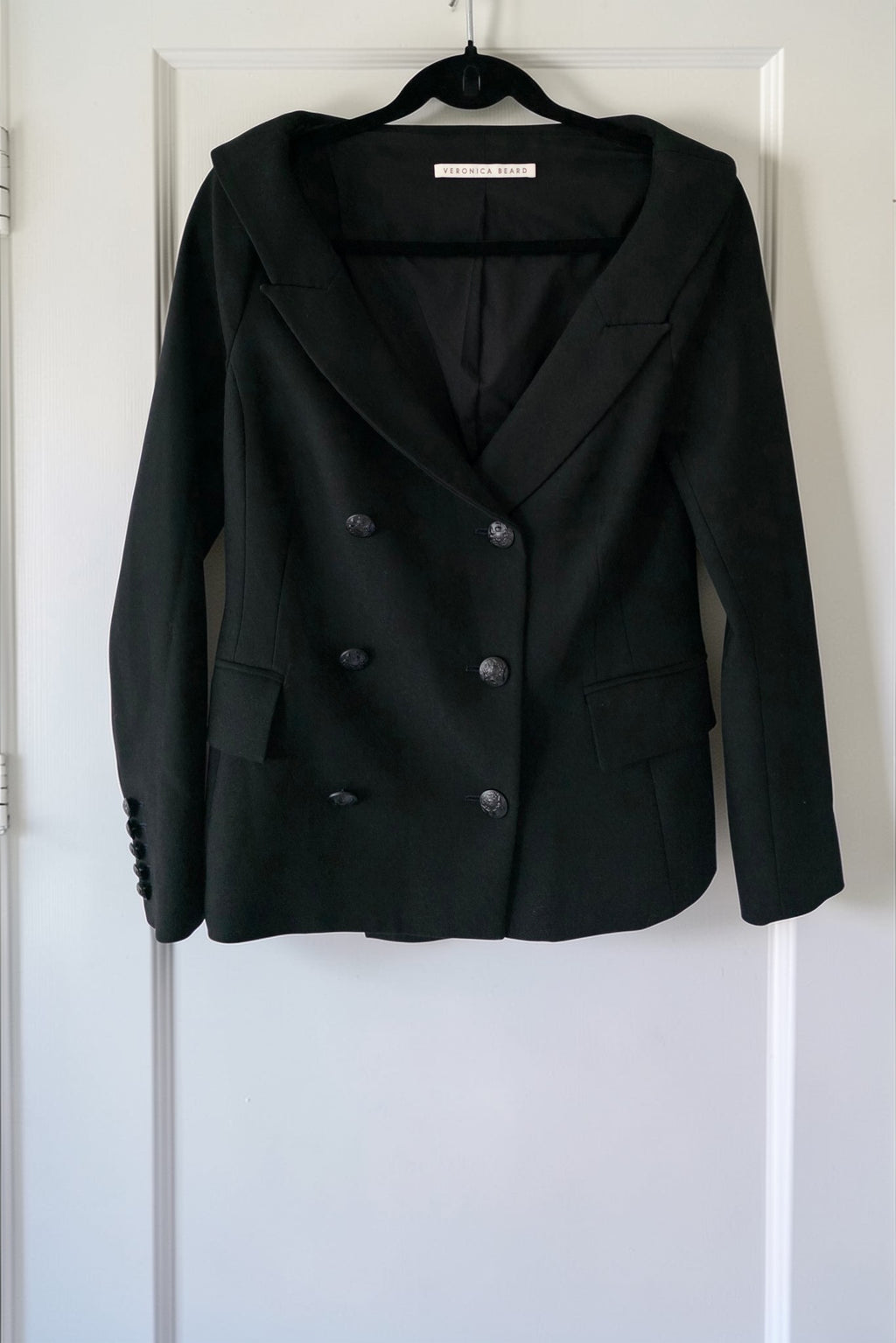 Veronica Beard open nek v hals blazer jasje colbert off-shoulder zwart 38 M tweedehands dames designer