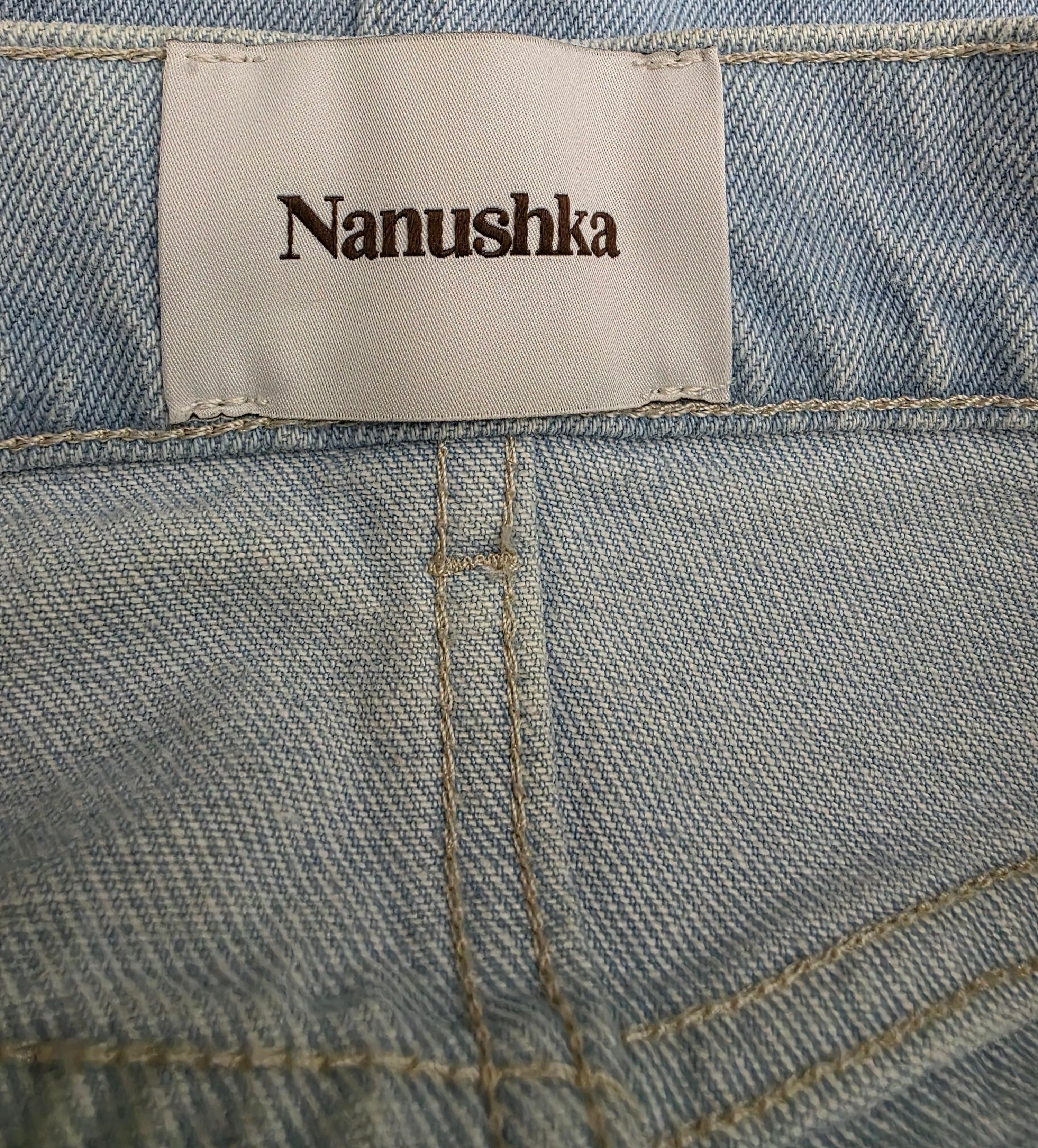 Nanushka korte denim spijkerrok blauw M tweedehands dames designer
