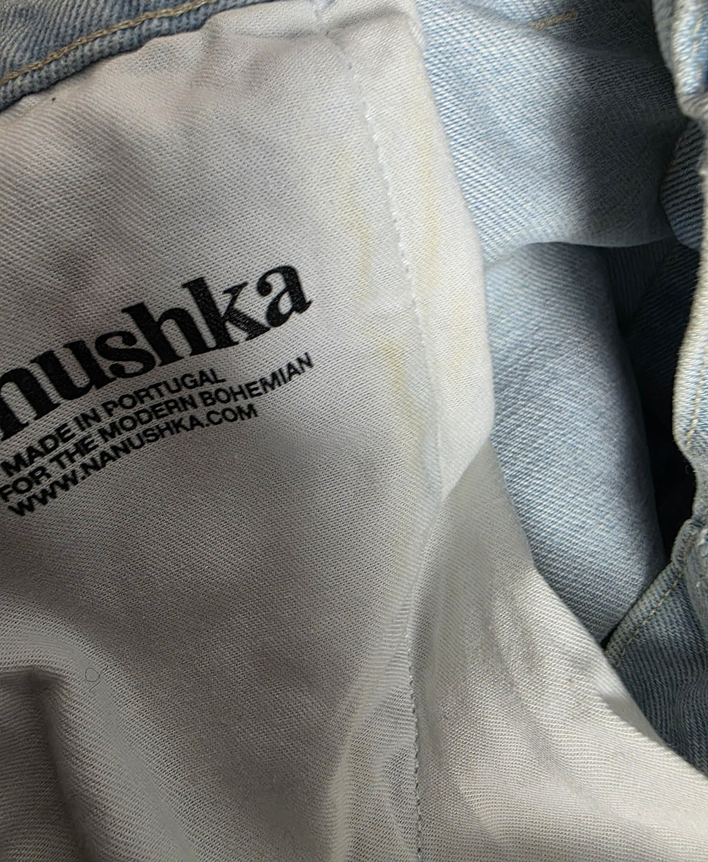 Nanushka korte denim spijkerrok blauw M tweedehands dames designer