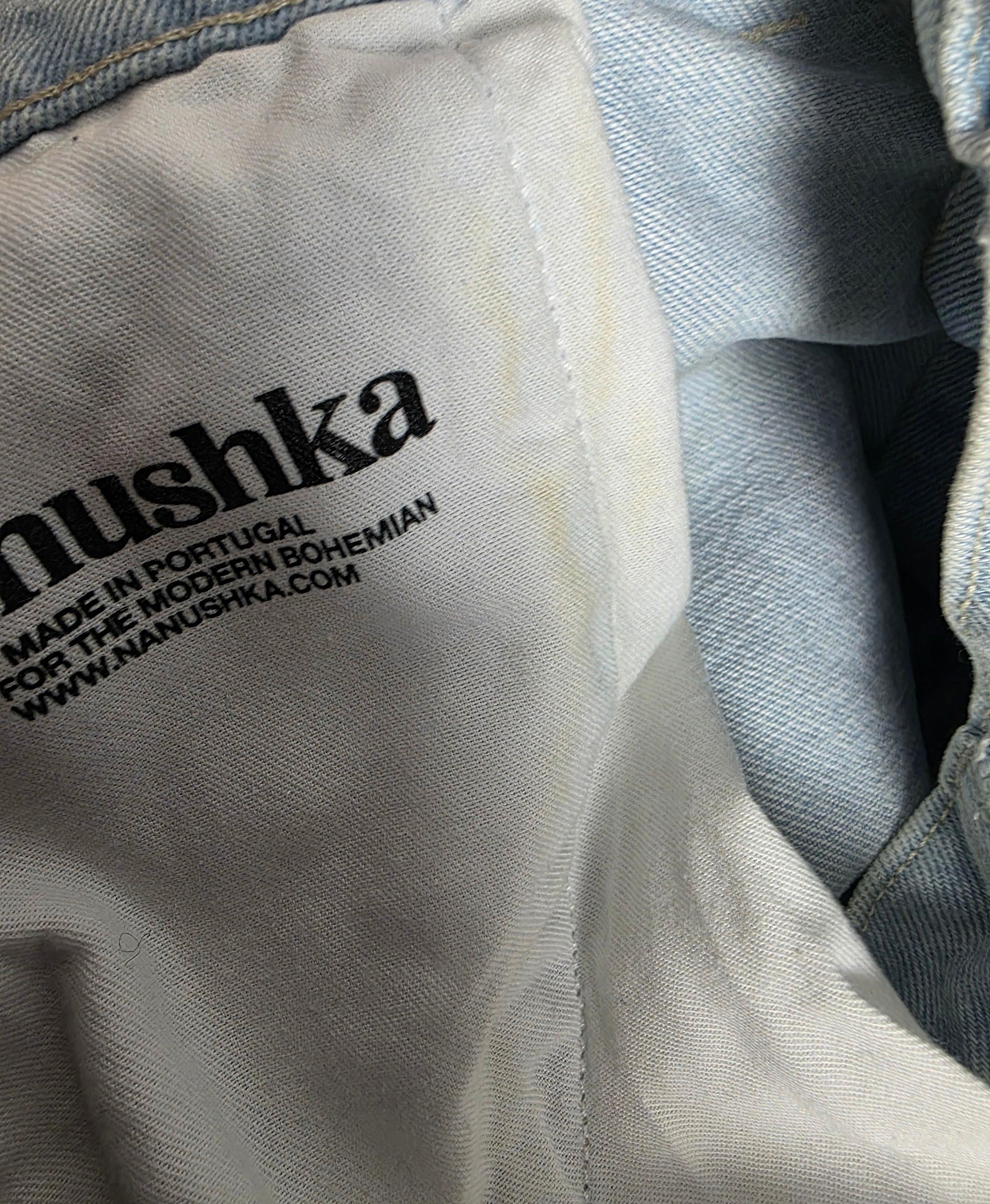 Nanushka korte denim spijkerrok blauw M tweedehands dames designer