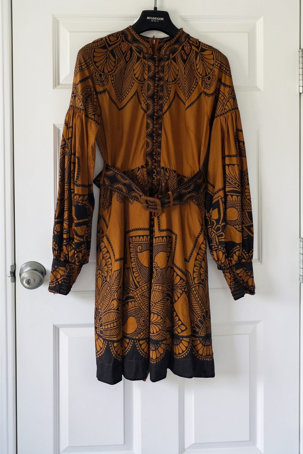 Scarlett Poppies korte jurk Sophia bruin zwart resortwear S katoen Pre-Loved designer