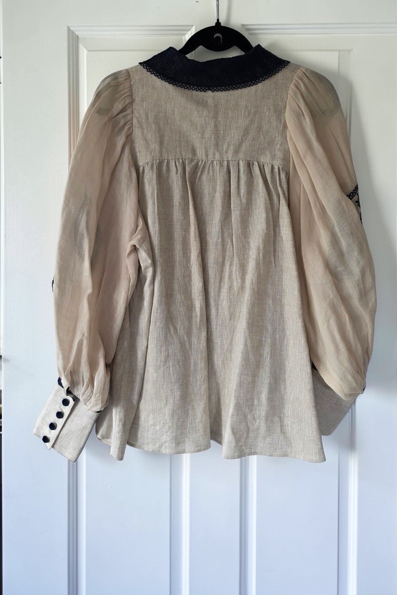 Joslin studio linnen blouse beige zwart boho ibiza pre-loved designer xl