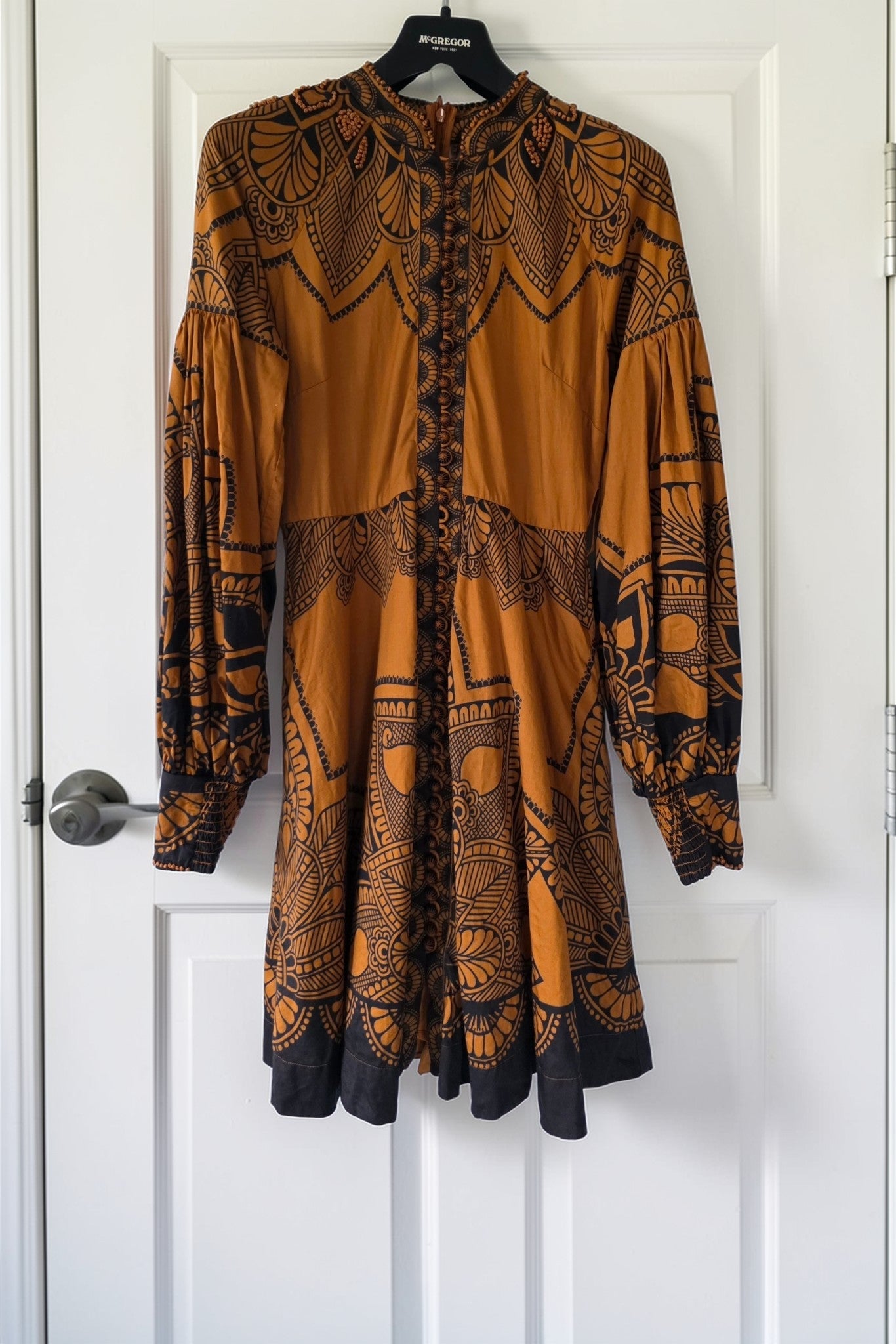 Scarlett Poppies korte jurk Sophia bruin zwart resortwear S katoen Pre-Loved designer