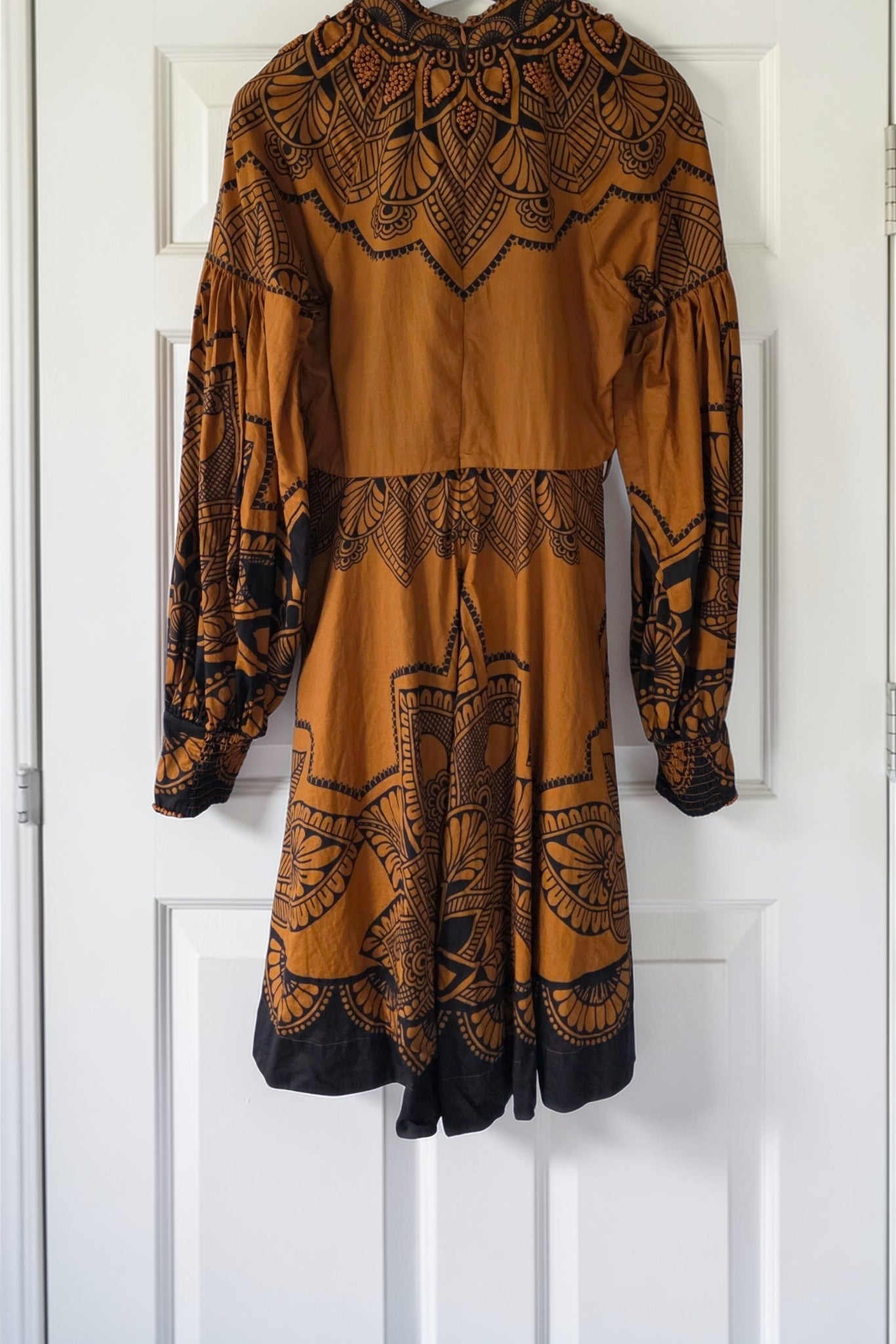 Scarlett Poppies korte jurk Sophia bruin zwart resortwear S katoen Pre-Loved designer